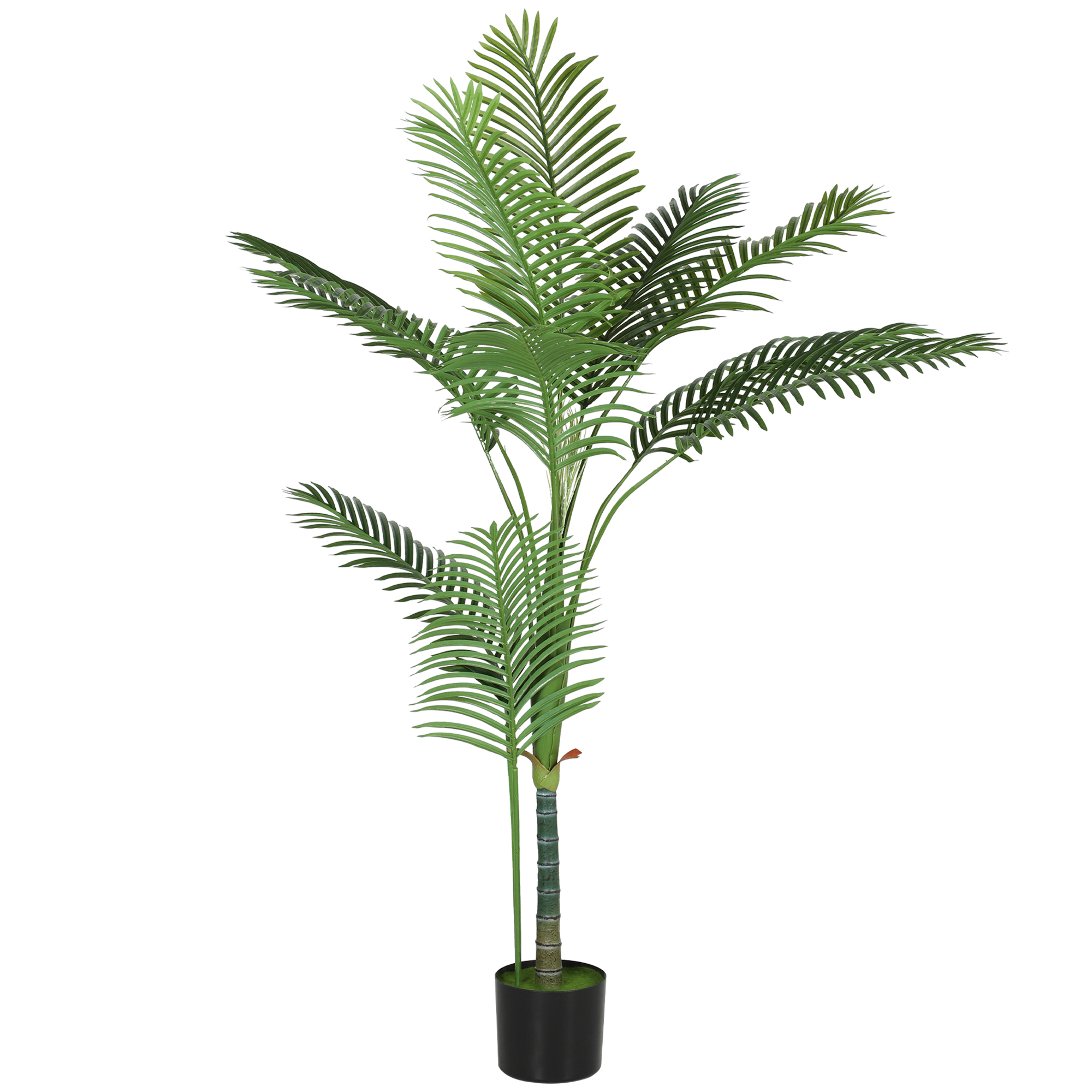 HOMCOM Künstliche Zimmerpflanze 150 cm, Areca-Palme Künstlicher Baum mit Kunststofftopf und Flockung, PE-Blätter, künstliche grüne Pflanze Dekoration für Büro, Wohnzimmer, Schlafzimmer   Aosom