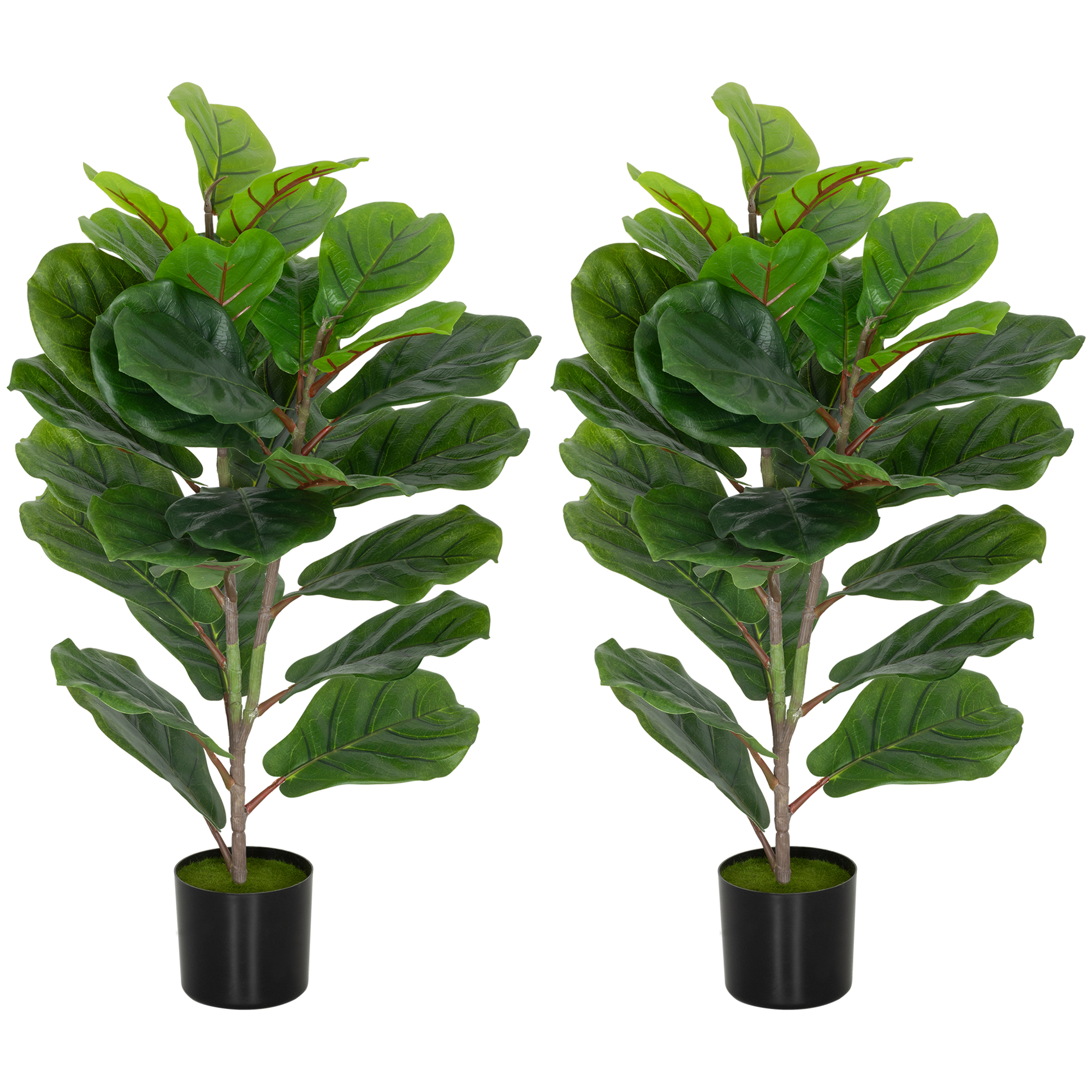 HOMCOM Set mit 2 künstlichen Innenpflanzen 80 cm, Ficus-Baum künstlich mit Kunststofftopf und Flocken, künstliche grüne Pflanze Dekoration für Zuhause, Büro, Wohnzimmer, Schlafzimmer Aosom