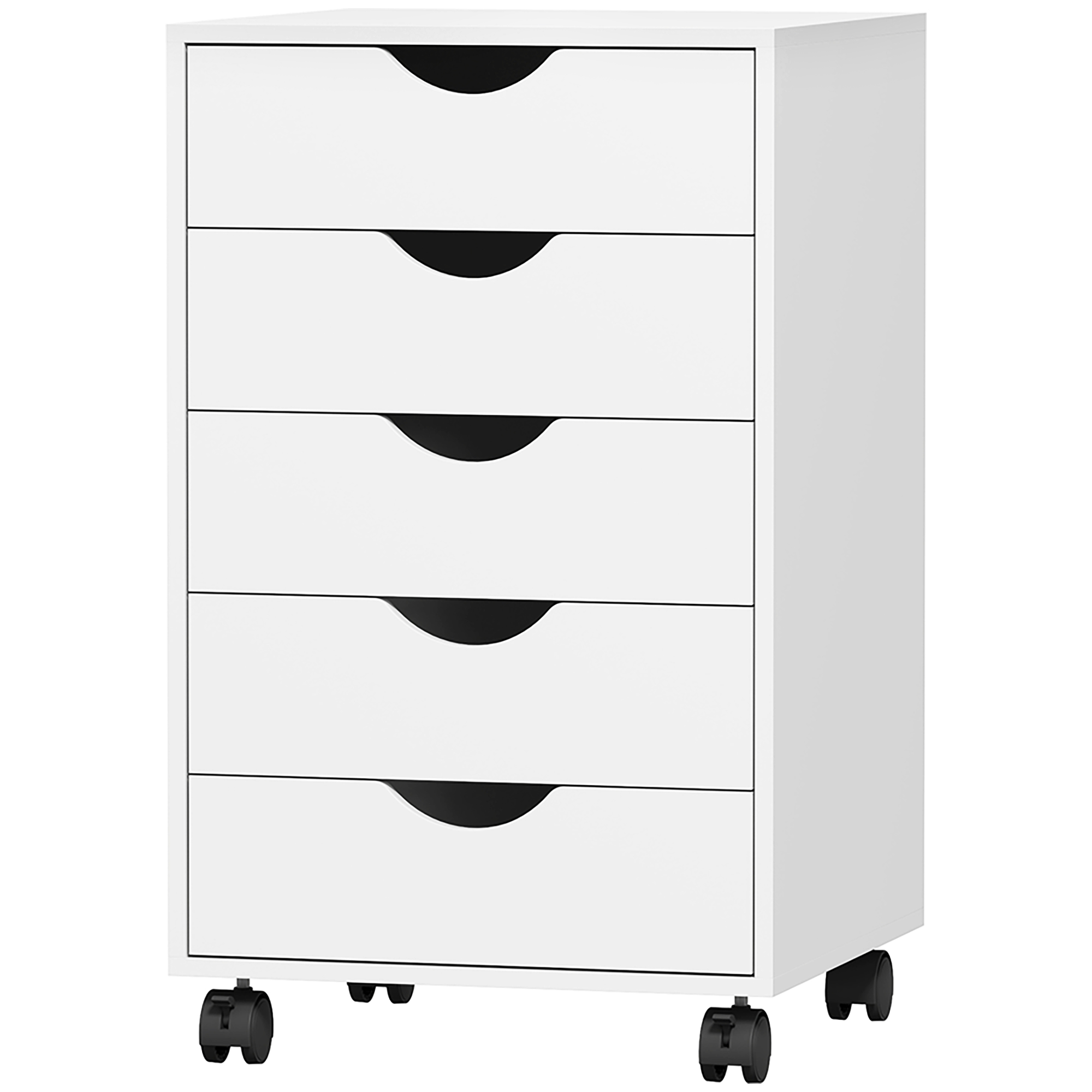 HOMCOM Büroschrank mit 5 Schubladen, Räder mit Bremsen, Büroschrank für Briefe/Akten/A4-Format, Vertikaler Schrank für Büro, 40x40x67 cm, Weiß   Aosom