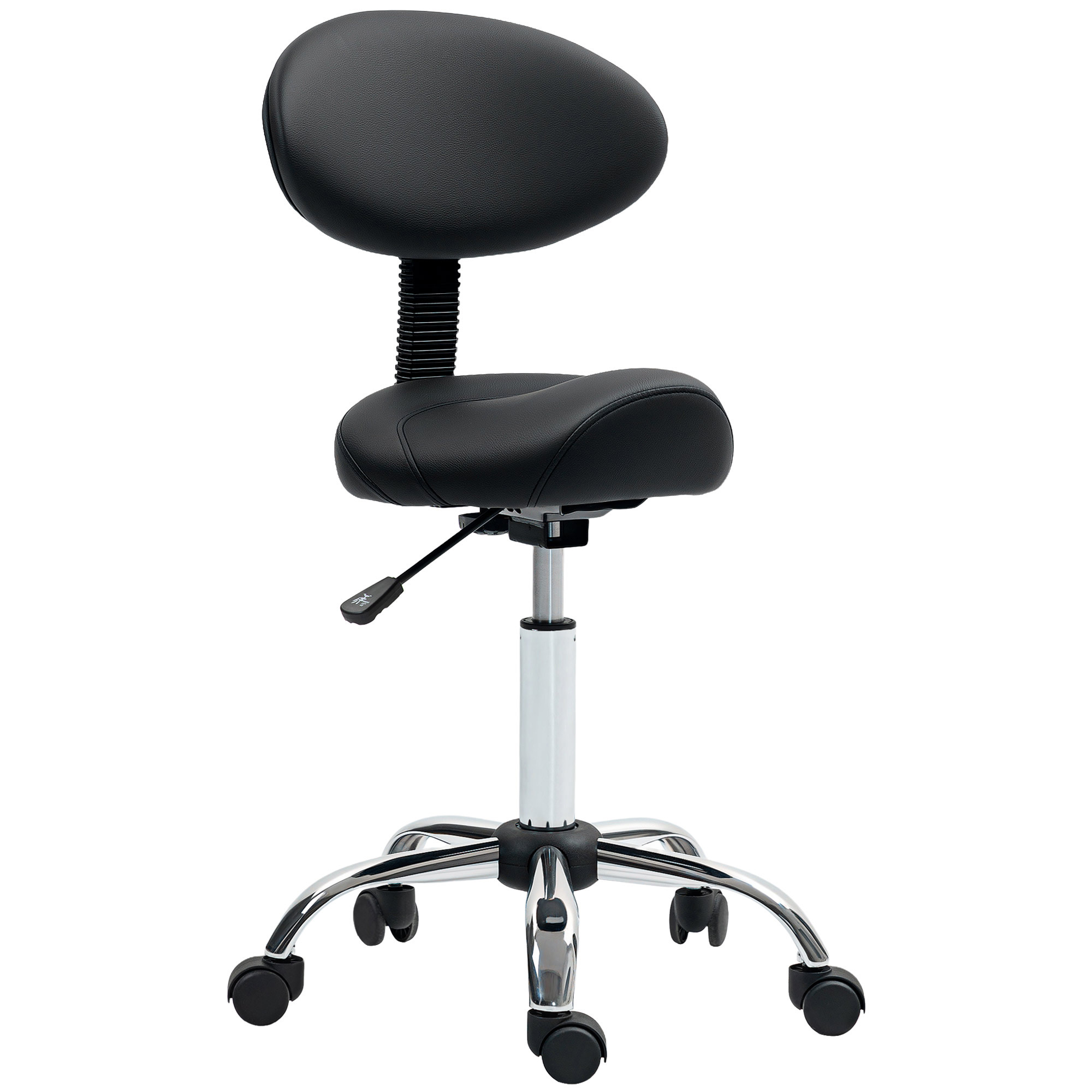 HOMCOM Rollhocker höhenverstellbar mit Rückenlehne Drehhocker 83-98 cm Arbeitshocker 360° drehbar Hocker Bürohocker Sattelhocker für Büro Salon Massage Spa Schwarz   Aosom