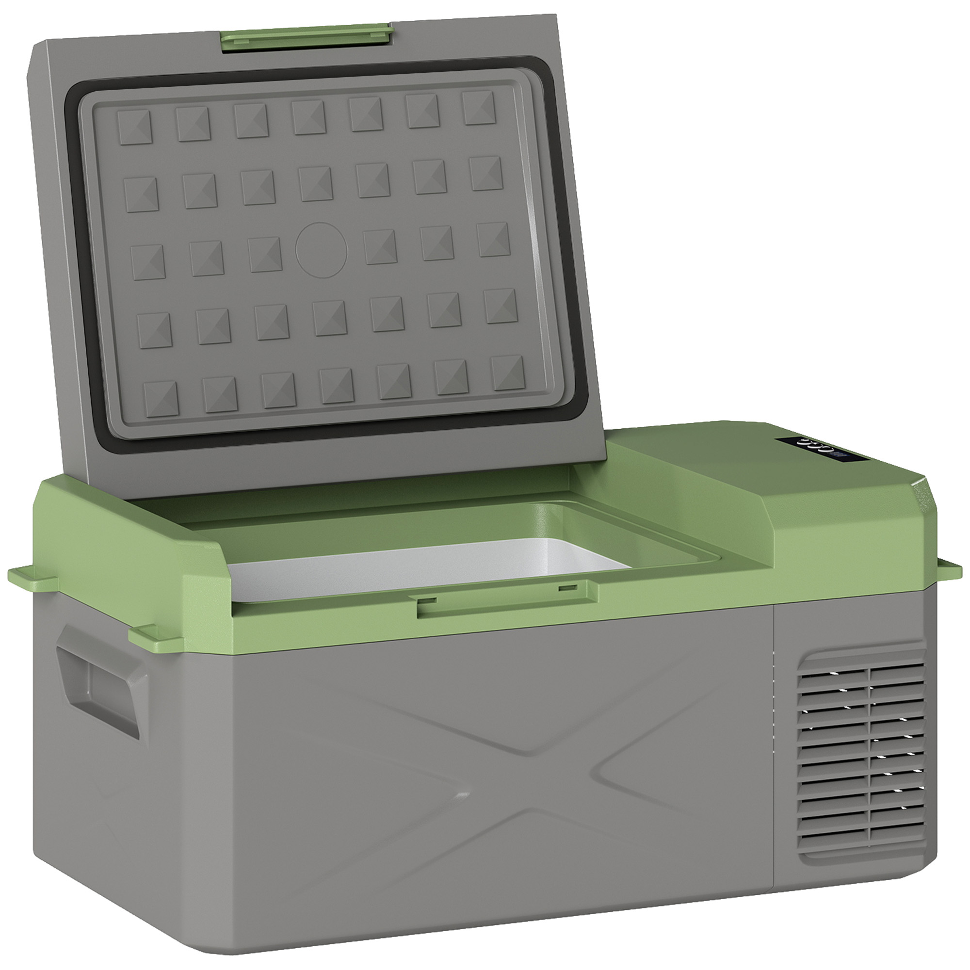 Outsunny 16,3 Liter Kompressor Kühlbox elektrische Kühlbox mit Anschluss ECO Modus Kühlhaltefunktion Gefrierbox Thermobox Mini Kühlschrank 12/220 Volt für Auto Steckdose LKW Camping Boot Grau+Grün   Aosom