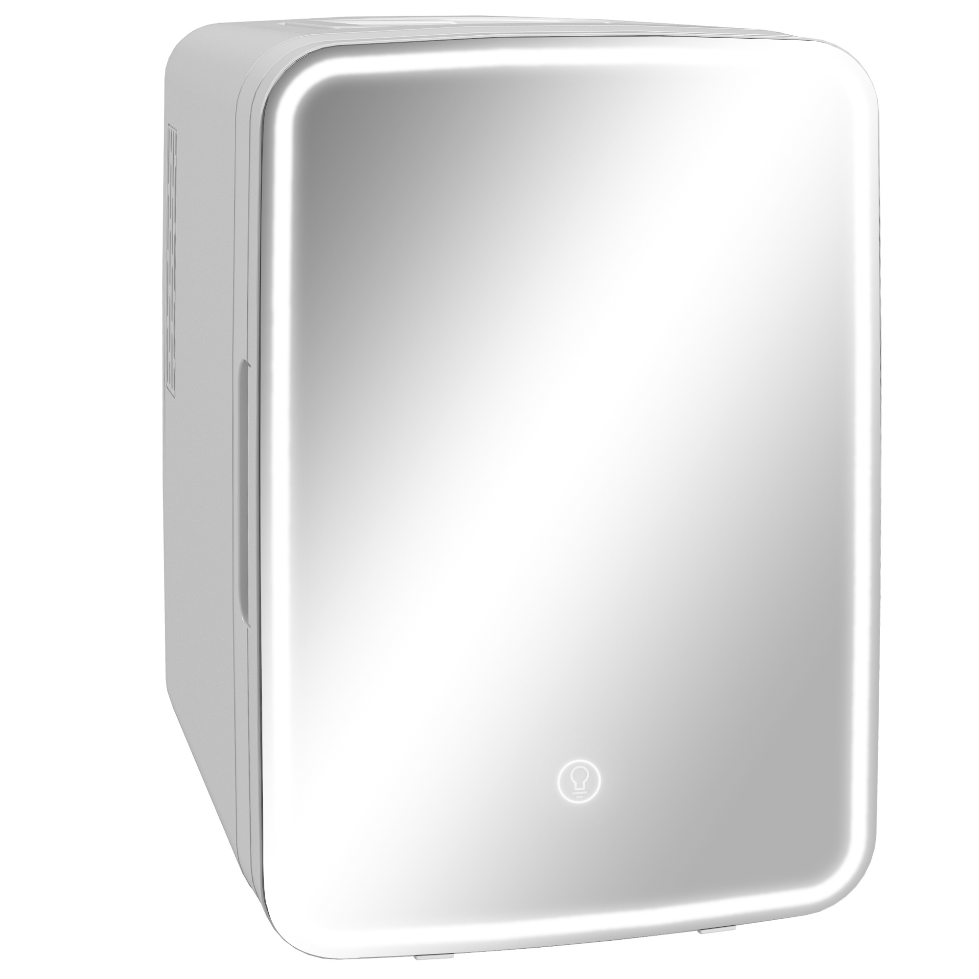 HOMCOM Kosmetik Kühlschrank 10L, Extra Leise Mini Kühlschrank, 12V/240V zum Kühlen und Erwärmen, Spiegel mit Dimmbarer LED Beleuchtung, für Schlafzimmer, Büro, Make-up, Getränke, 23,5x28x34 cm, Weiß   Aosom