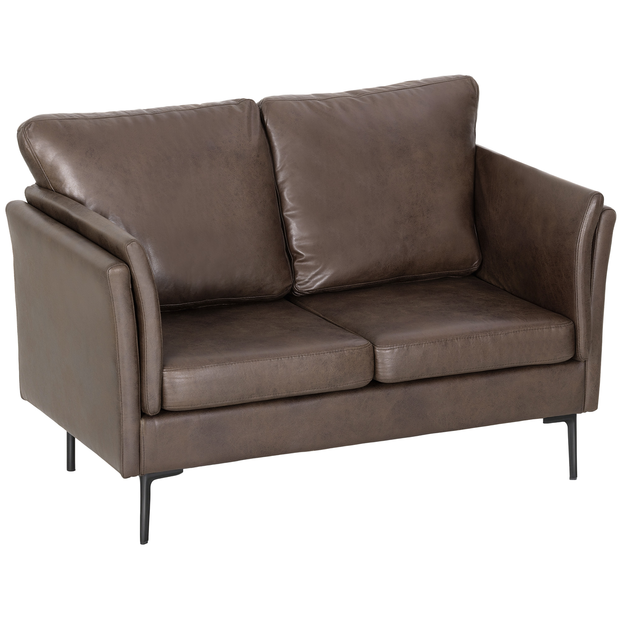 HOMCOM 2-Sitzer Sofa aus atmungsaktivem Ledereffekt-Stoff mit hohen geschwungenen Armlehnen und Kissen, modernes platzsparendes Sofa für Wohnzimmer, Lounge und Büro, 137x72x88 cm, Dunkelbraun Aosom