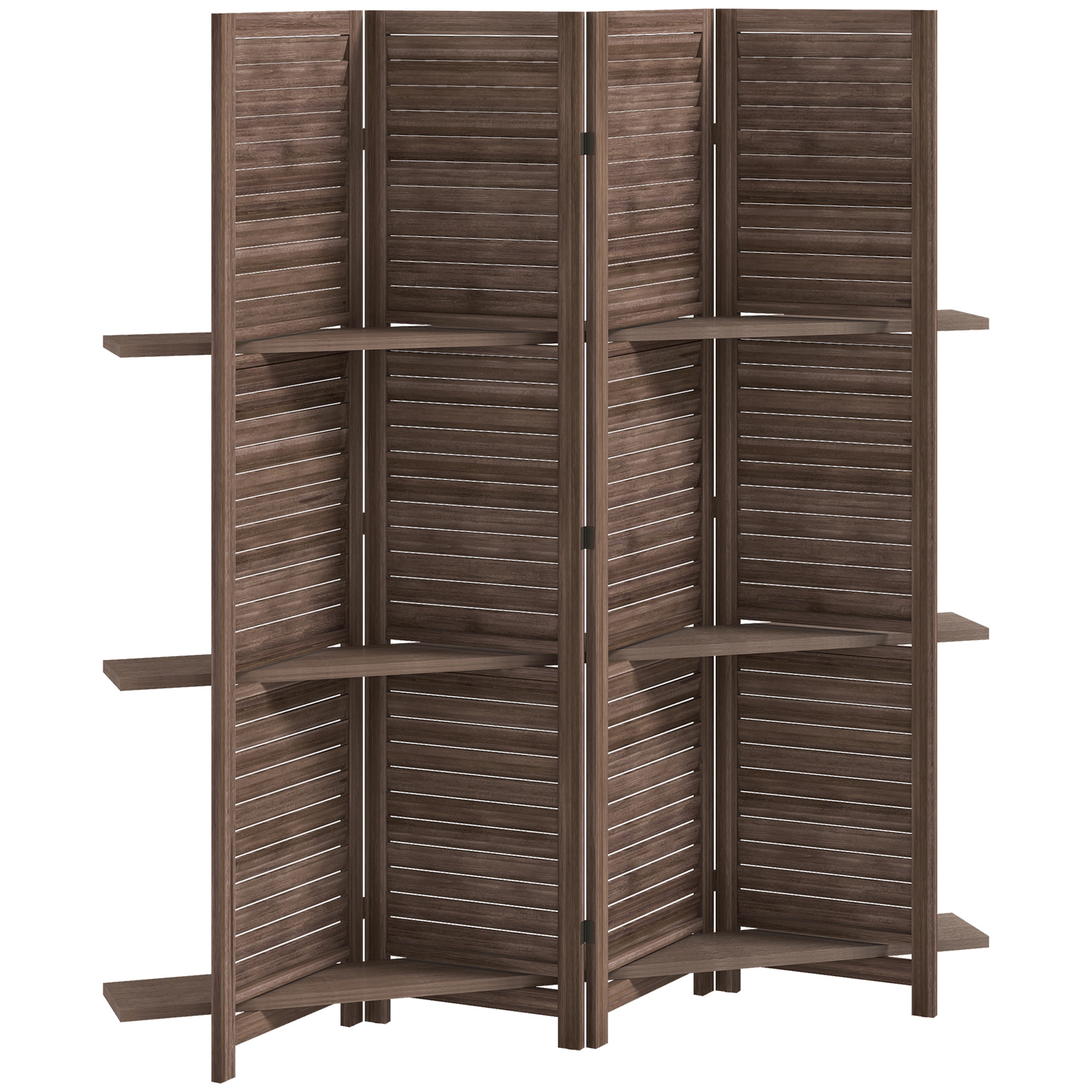 HOMCOM Innenraum-Paravent aus Holz 4 Paneelen 160 x 170 cm, faltbarer Raumteiler mit 3 Regalen, Trennwand für Wohnzimmer, Schlafzimmer, Haus, Nussbaum Aosom