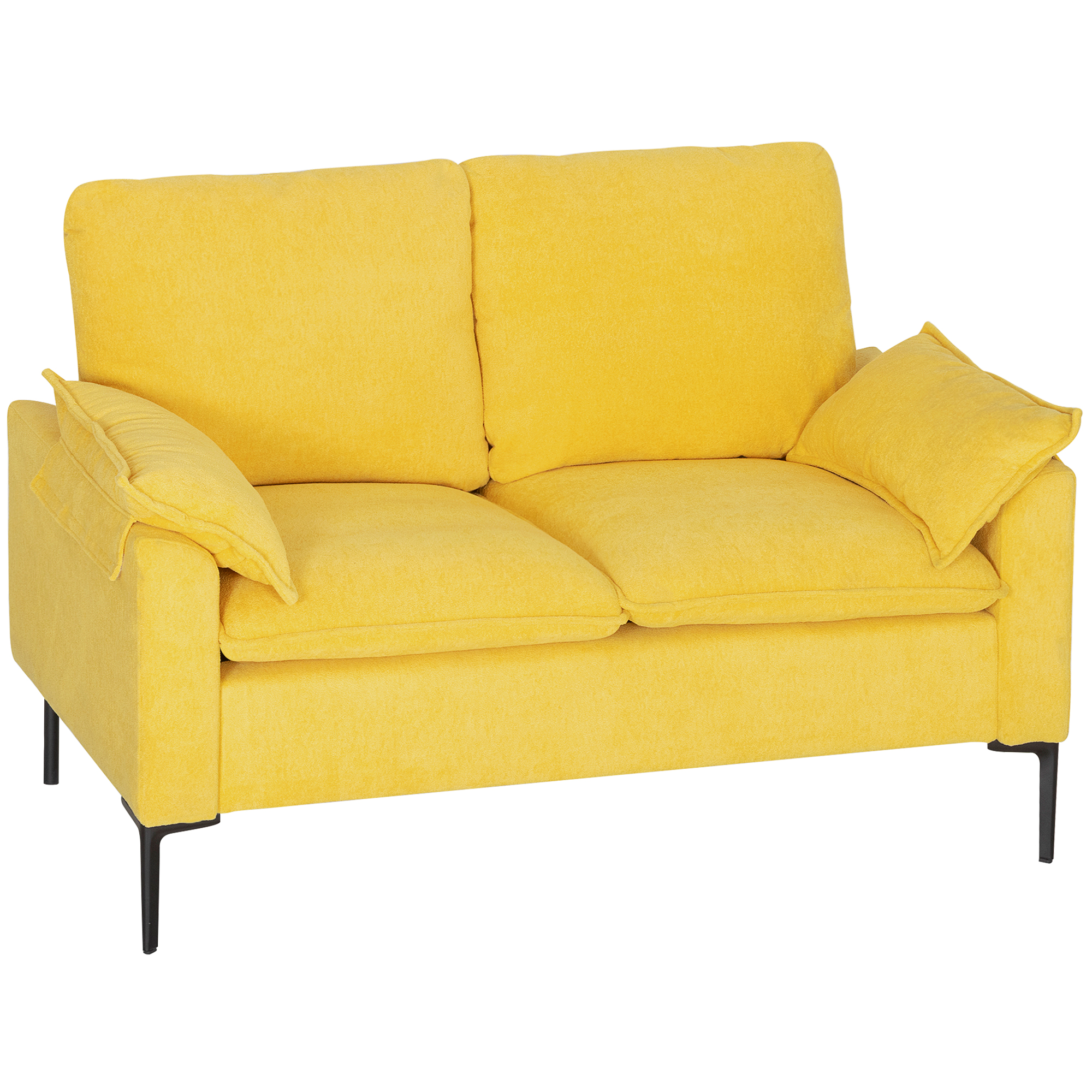HOMCOM 2-Sitzer-Sofa mit abnehmbarem Kissen und Bezug aus Frotteestoff, modernes platzsparendes Sofa mit Armlehnen und Metallbeinen für Wohnzimmer, Lounge und Schlafzimmer, 130x77x84 cm, Gelb Aosom