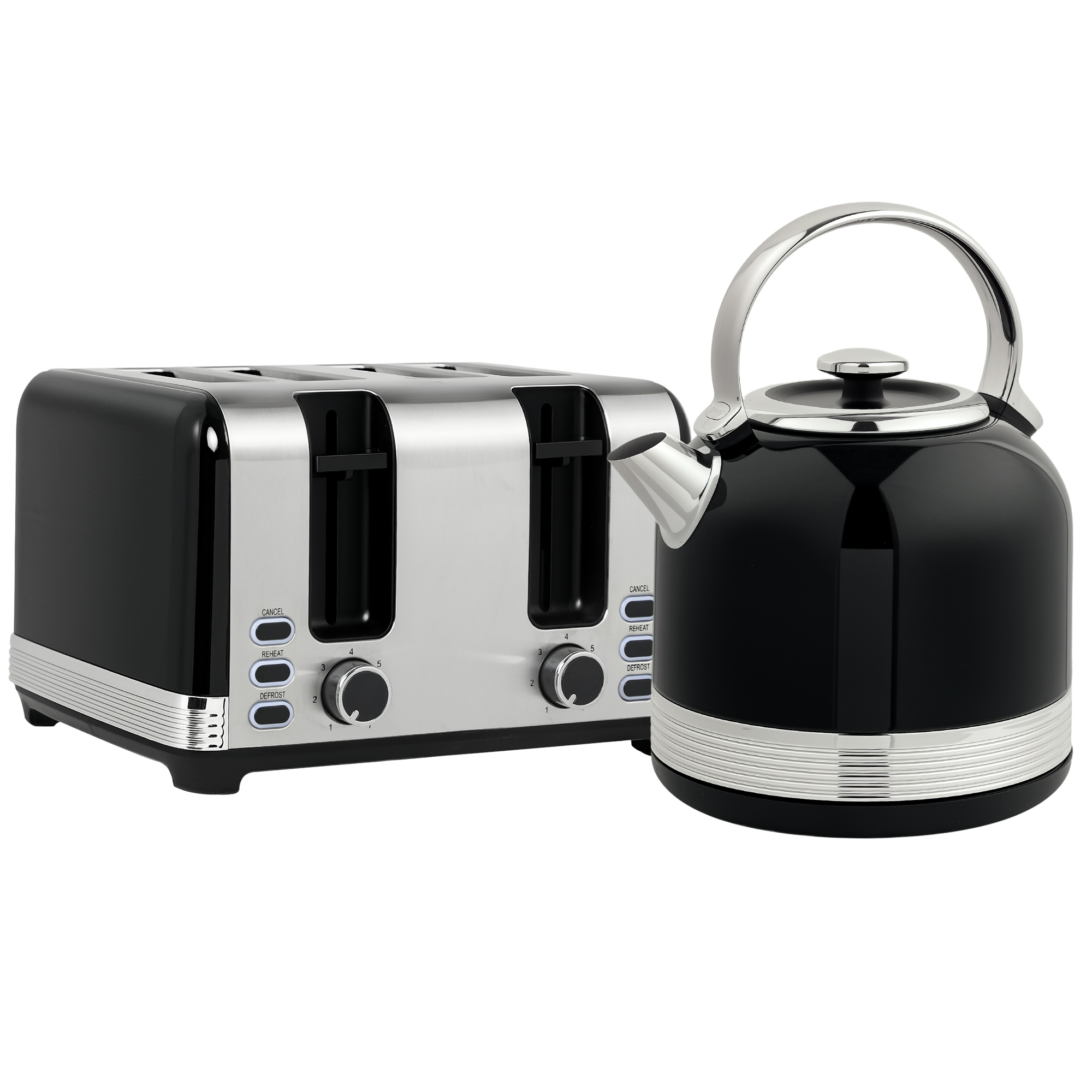 HOMCOM Wasserkocher Toaster Set Edelstahl 2200 W 1,7L Wasserkocher, 4 Scheiben Toaster, 7 Bräunungsstufen, Aufwärmen und Auftauen, Frühstück-Set mit Kesselausgussfilter, Krümelfach Schwarz   Aosom