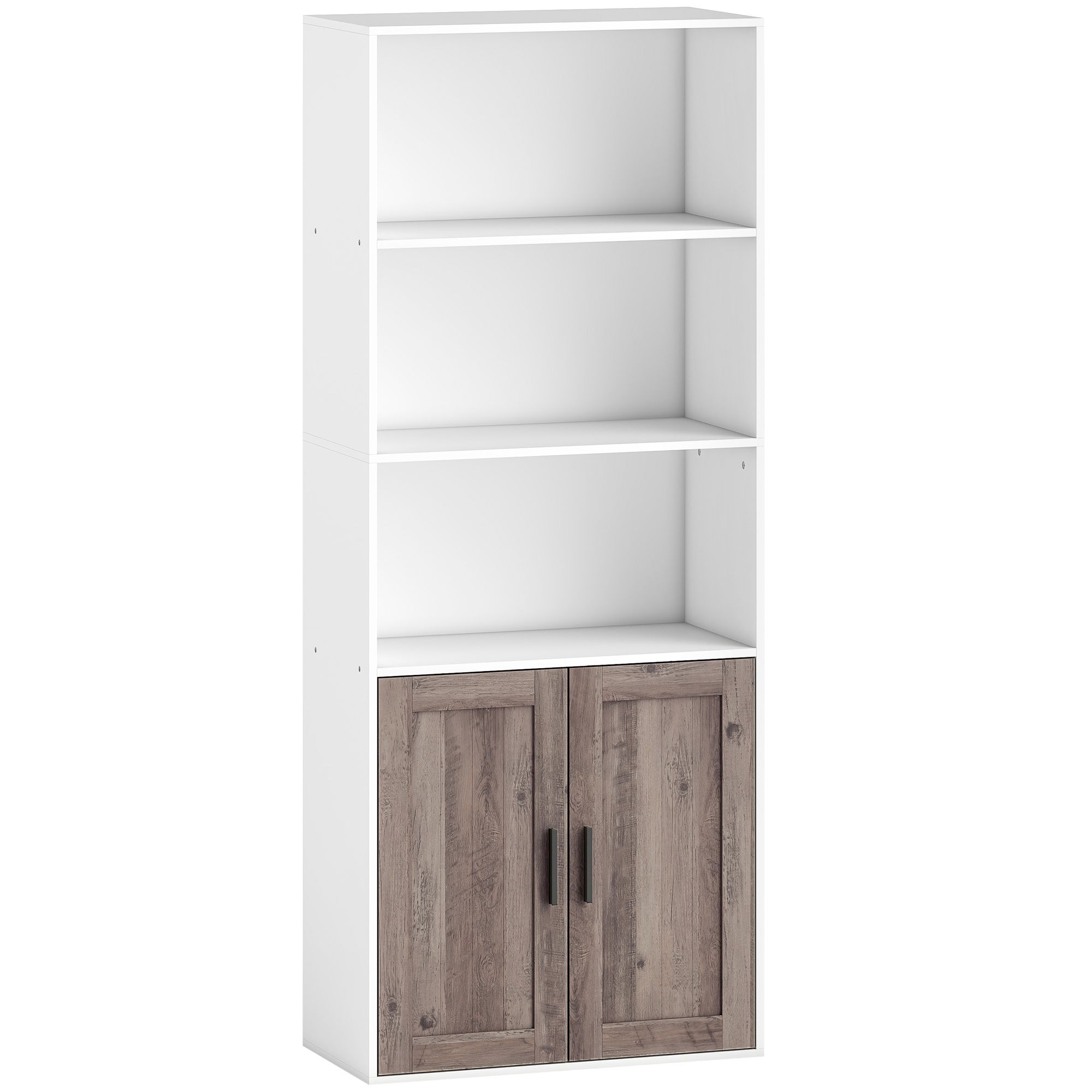 HOMCOM Bücherregal Schmal, Bücherregal mit Türen, Offene Regale und Schrank mit Höhenverstellbarer Ablage, für Wohnzimmer, Büro, 60x30x149,5 cm, Weiß und Braun   Aosom