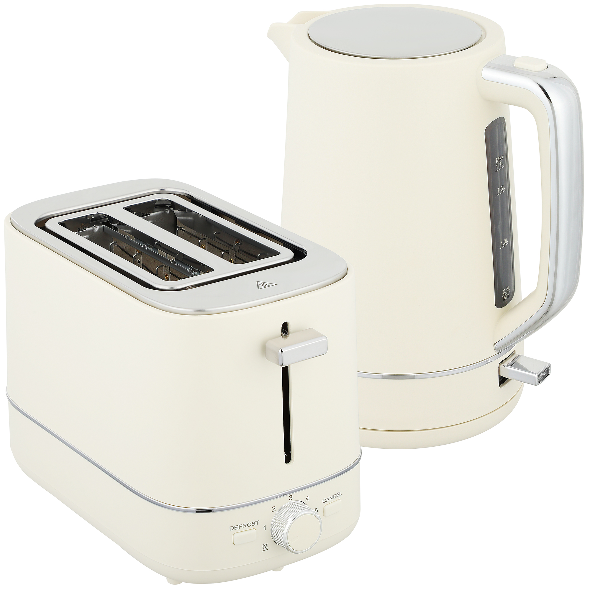 HOMCOM Wasserkocher Toaster Set 2200 W 1,7L Wasserkocher, 2 Scheiben Toaster, 6 Bräunungsstufen, Aufwärmen und Auftauen, Frühstück-Set mit UK Otter Thermostat, Kalkfilter & Krümelfach Beige   Aosom