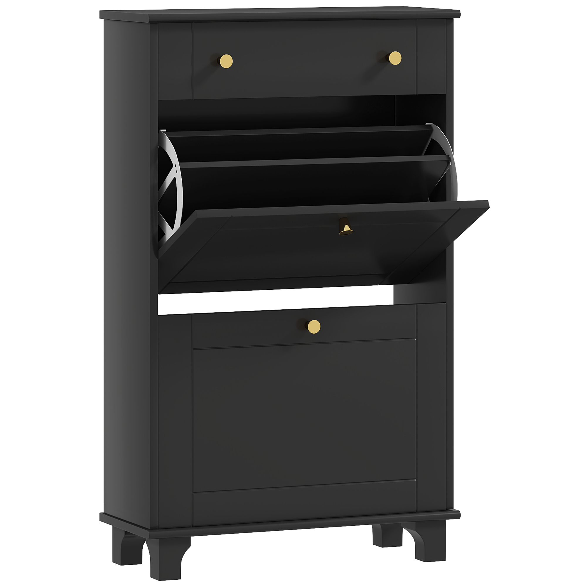 HOMCOM Schuhschrank für schmalen Eingang, Schuhschrank mit schwingbaren Türen und verstellbarem Regal, Eingangs- und Flurschrank für 8 Paare, für Eingang und Flur 60 x 23,5 x 98,5 cm, Schwarz   Aosom
