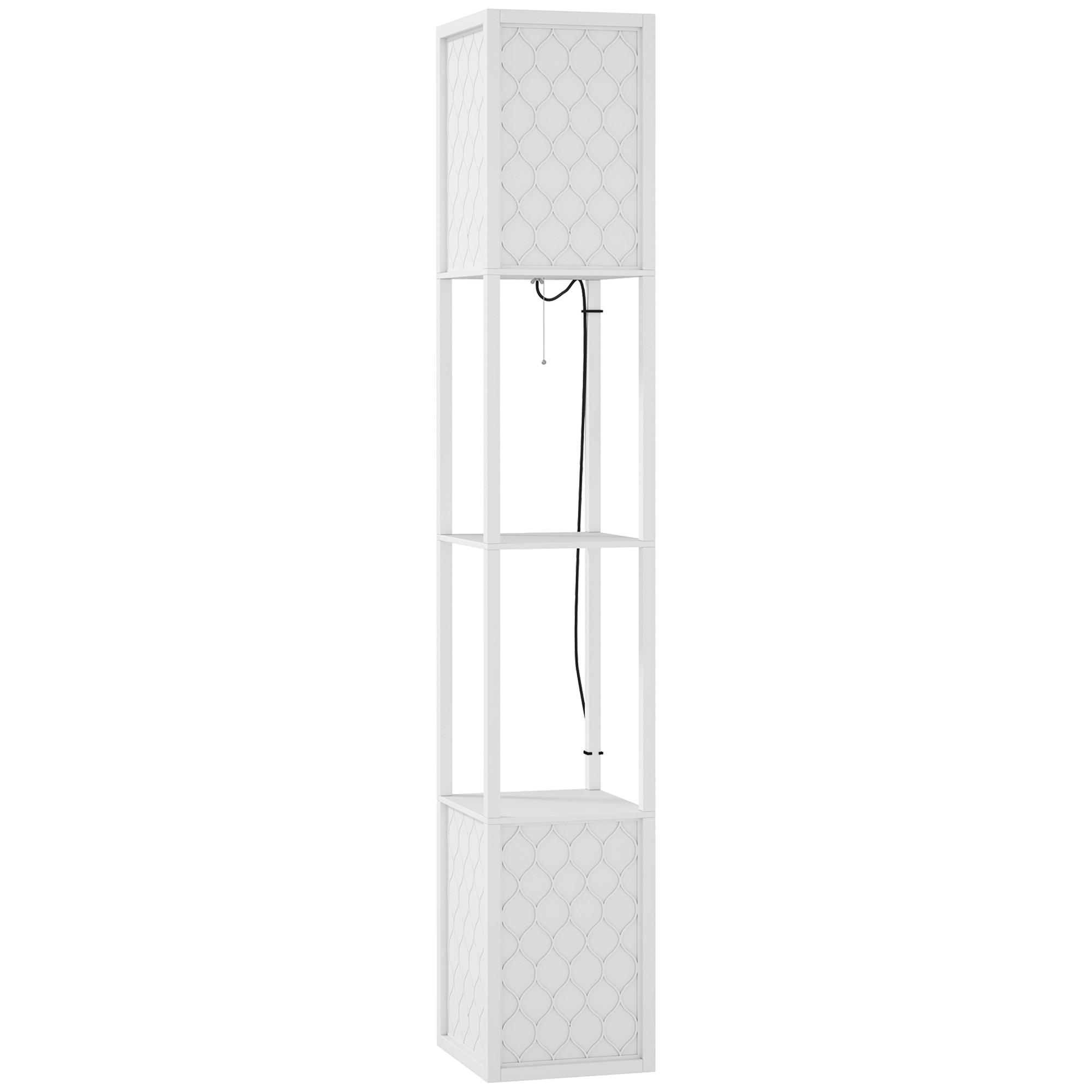 HOMCOM Moderne Stehlampe mit Regalböden, Stehlampe für das Wohnzimmer Sockel E27, 40 W, mit Mesh-Stoffschirmen und Kettenschalter, für Schlafzimmer, Büro und Wohnzimmer, Weiß Aosom