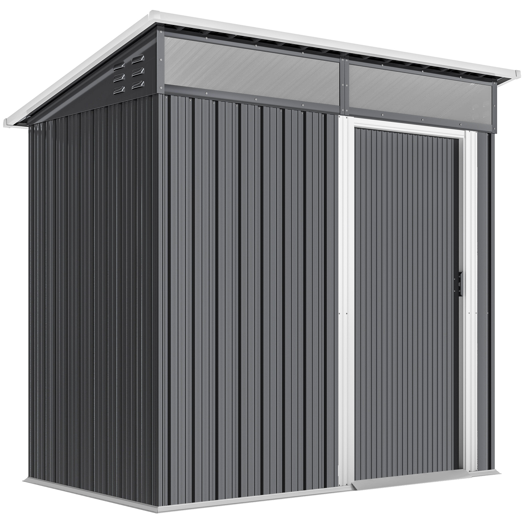 Outsunny Metall Gerätehaus 1,9m² 195x122x182cm Geräteschuppen mit Fundament Pultdach Fenster Schiebetür Haken Handschuhe wetterfest Gartenhaus Outdoor Garten Schuppen für Hinterhof Garten Dunkelgrau Aosom