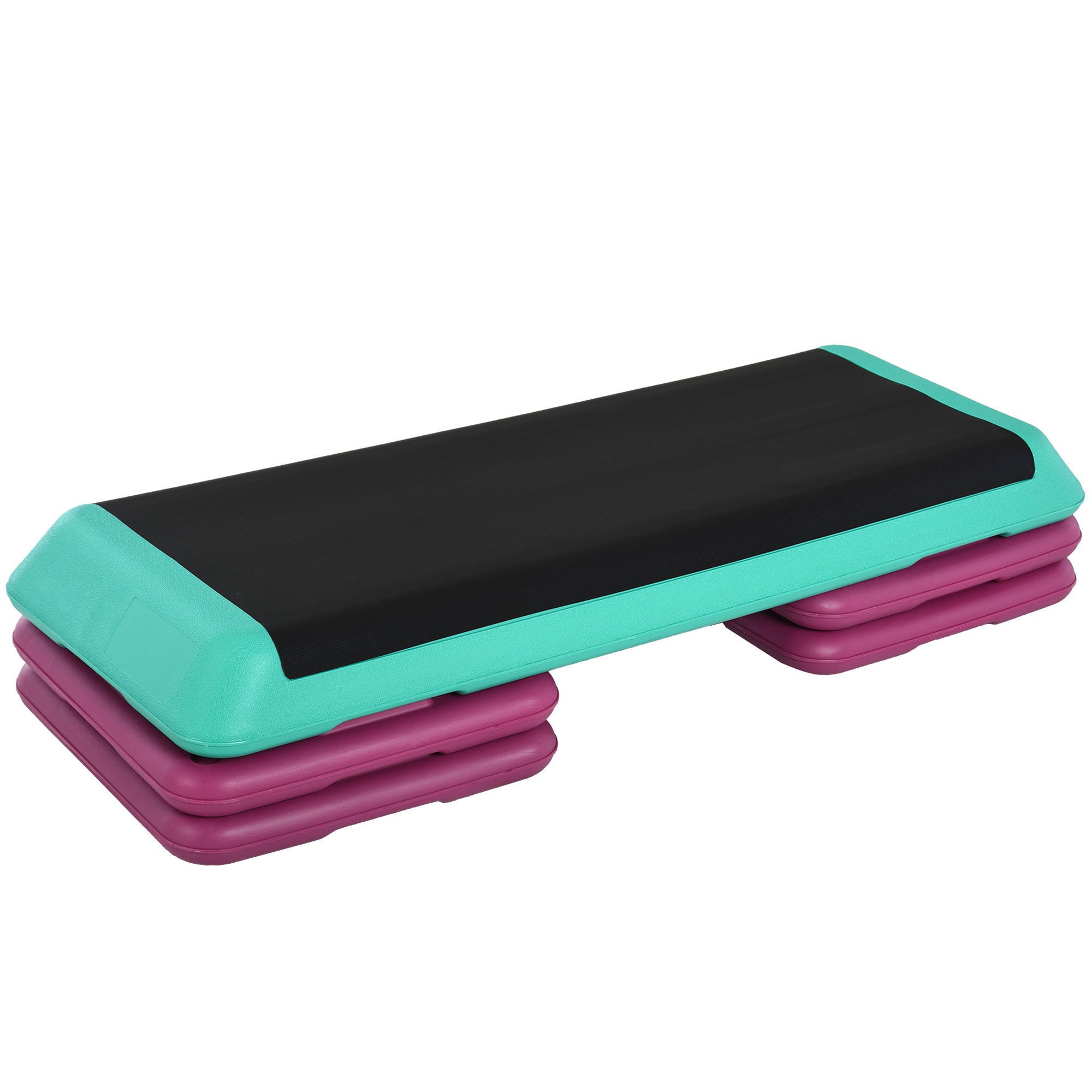 HOMCOM Steppbrett Aerobic Fitness Heimtrainer Stepper höhenverstellbar 10cm 15cm 20cm PVC PP Schwarz Grün Violett 110x40x20cm für effektives Training Aosom.de