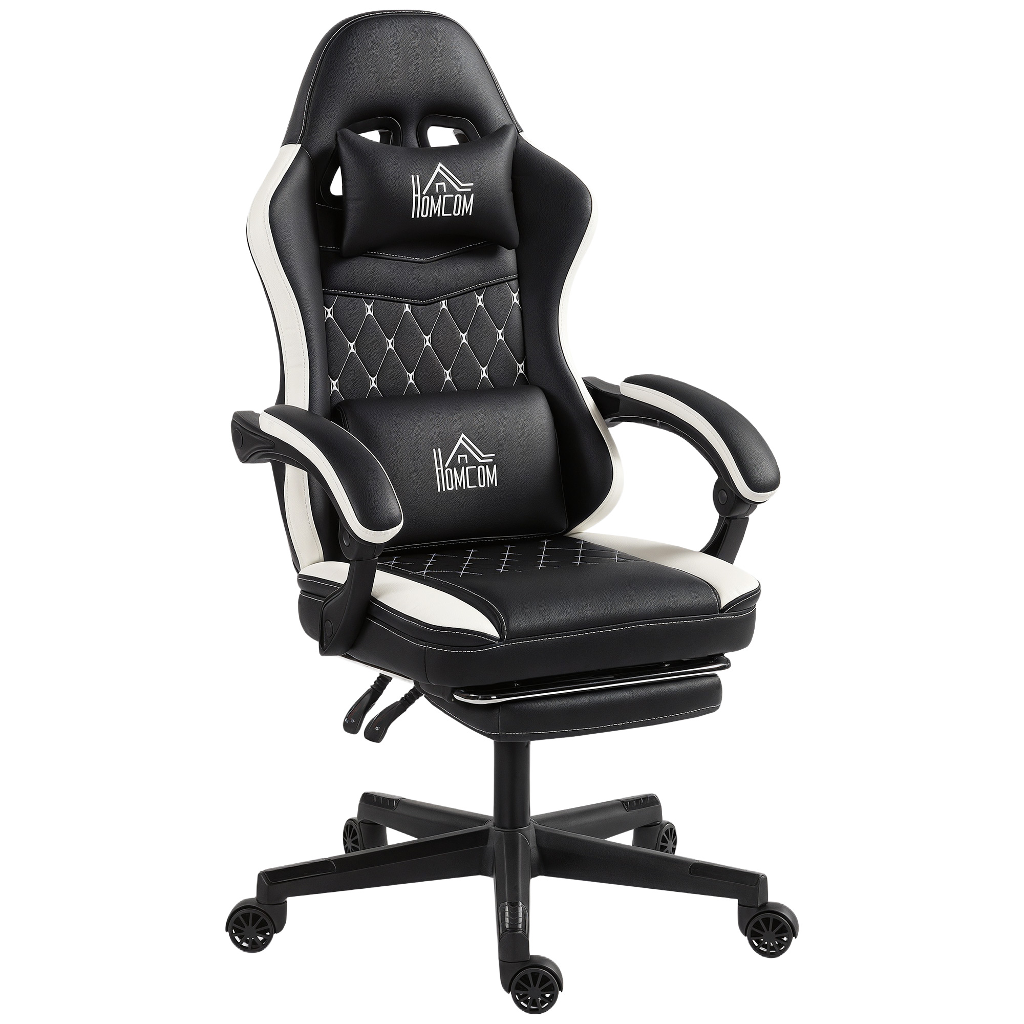 HOMCOM Gaming Stuhl Ergonomischer Gamer Stuhl mit Lendenwirbelstütze, Fußstütze, Höhenverstellbar Gaming Sessel mit Kopfkissen, Liegefunktion Bürostuhl mit Diamantgenähtem Muster Kunstleder Grün   Aosom