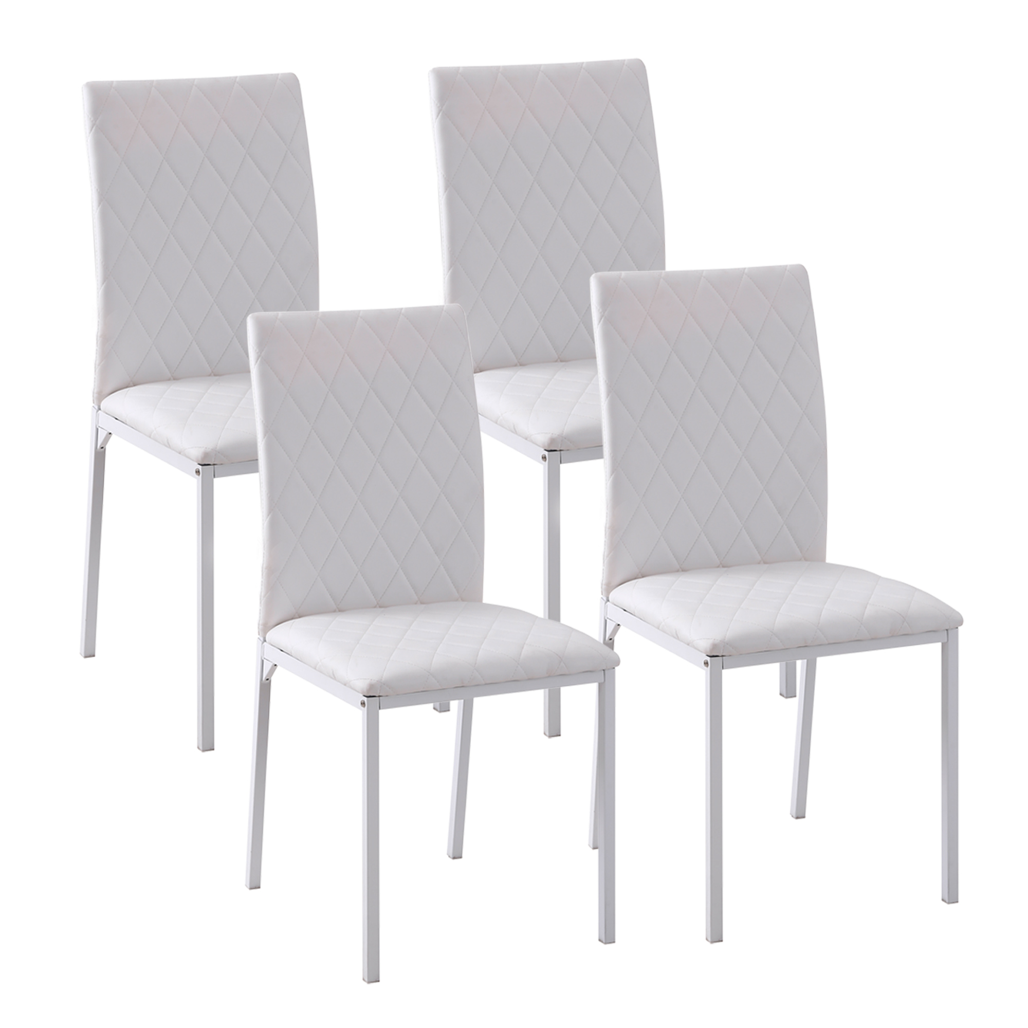 HOMCOM Esszimmerstühle 4er Set Küchenstühle mit Rückenlehne, Rautensteppung, Polsterstühle mit Metallbeinen, für Esszimmer, Küche, Wohnzimmer, Kunstleder, Weiß   Aosom