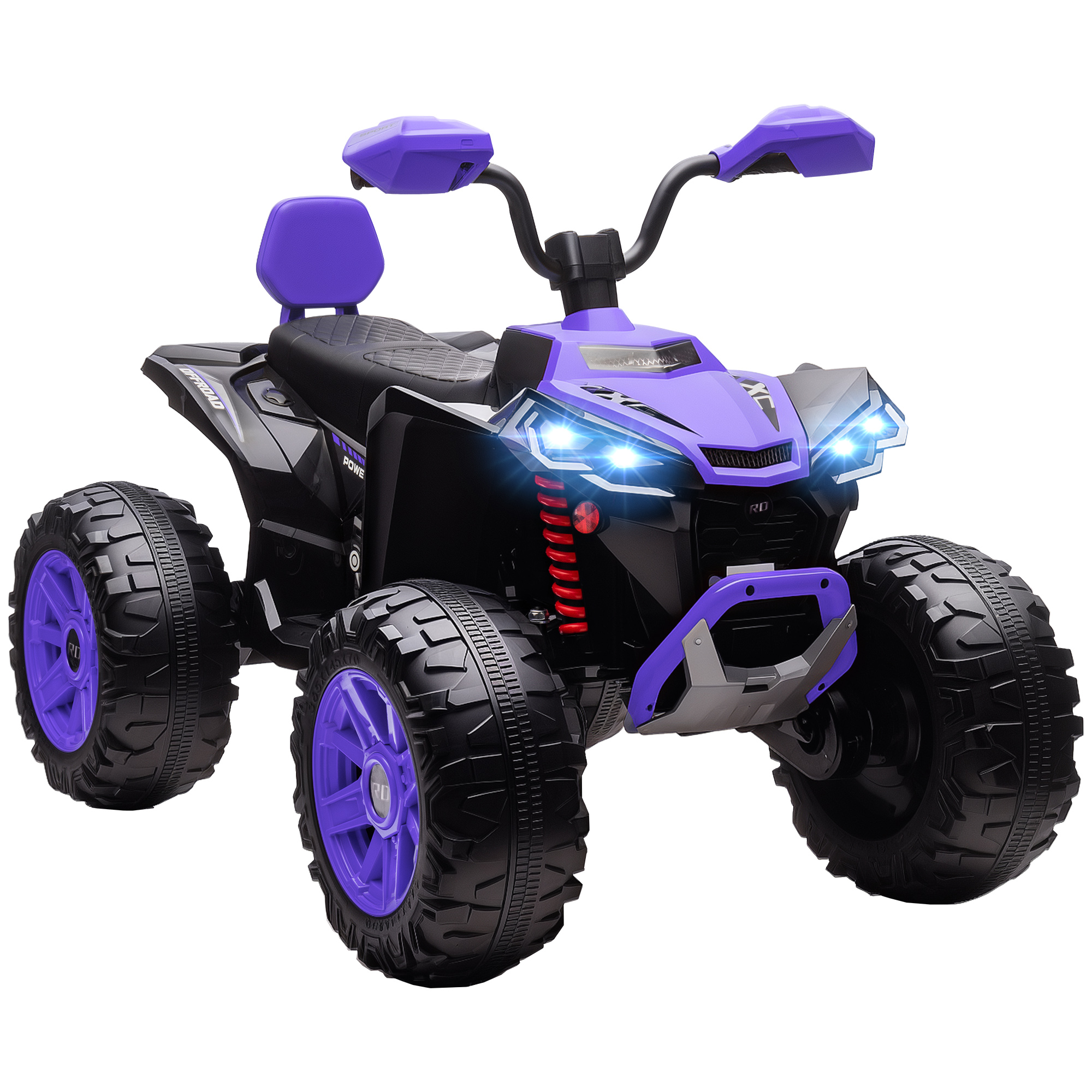 AIYAPLAY 24V Elektro Quad für Kinder, Kinderquad mit Vorwärts-, Rückwärtsfunktion, 4 gefederten Rädern, Scheinwerfer, USB- & MP3-Anschluss, 2 Sitzer Kinderfahrzeug 4-6,5 km/h, für 3-8 Jahre, Lila Aosom