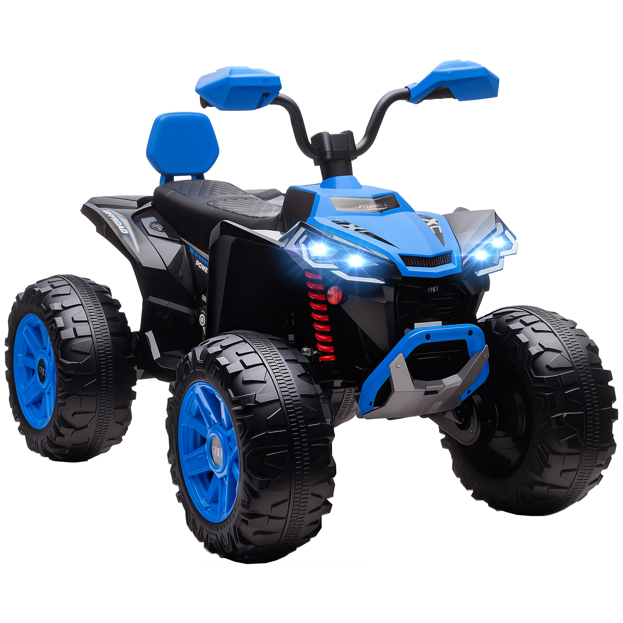 AIYAPLAY 24V Elektro Quad für Kinder, Kinderquad mit Vorwärts-, Rückwärtsfunktion, 4 gefederten Rädern, Scheinwerfer, USB- & MP3-Anschluss, 2 Sitzer Kinderfahrzeug 4-6,5 km/h, für 3-8 Jahre, Blau   Aosom