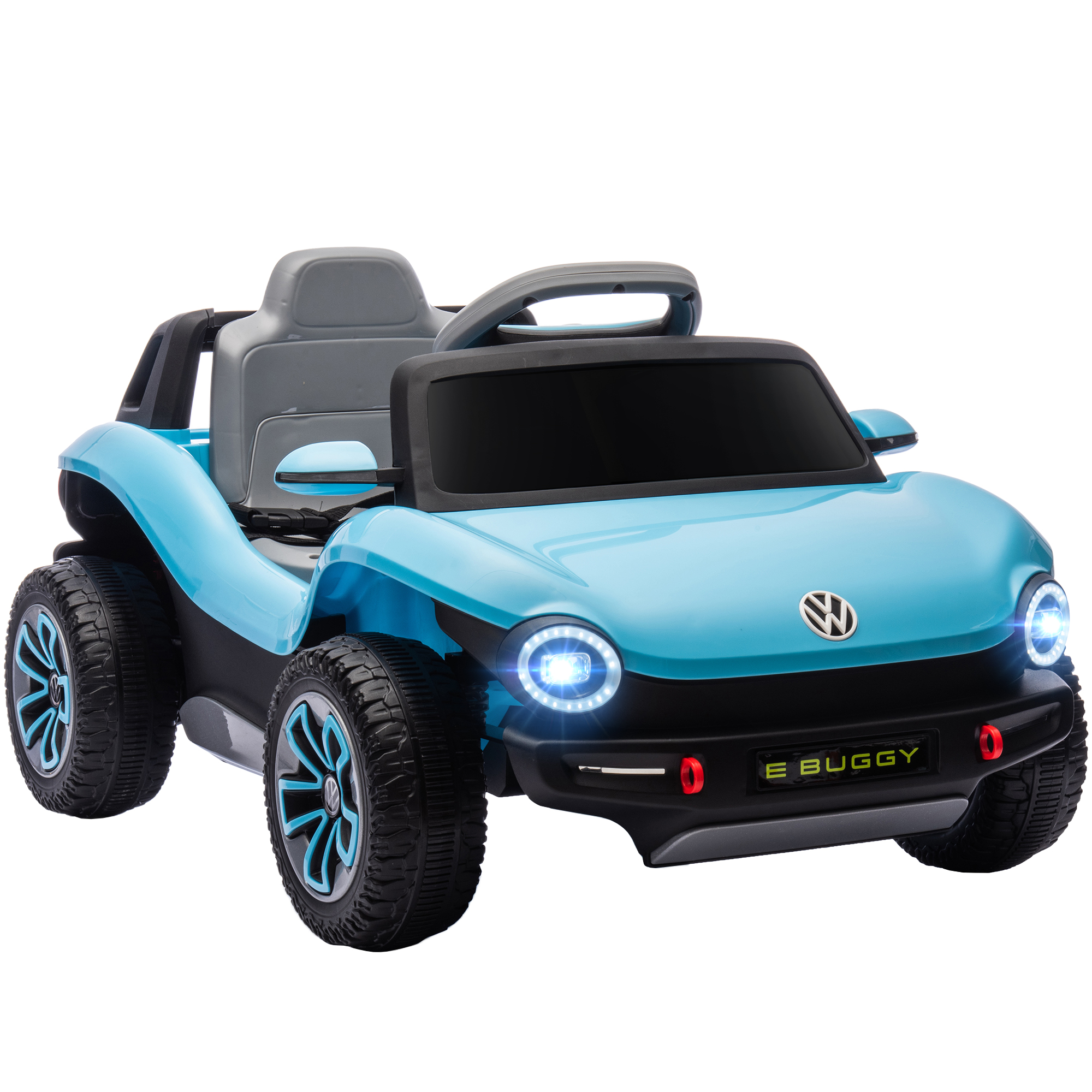 AIYAPLAY Elektroauto für Kinder ab 3 Jahren, Volkswagen E-Buggy, 12V Batterieauto, mit 2,4G Fernbedienung, Federungsrädern, LED-Scheinwerfern, Musik, USB, Doppelmotor, Blau Aosom