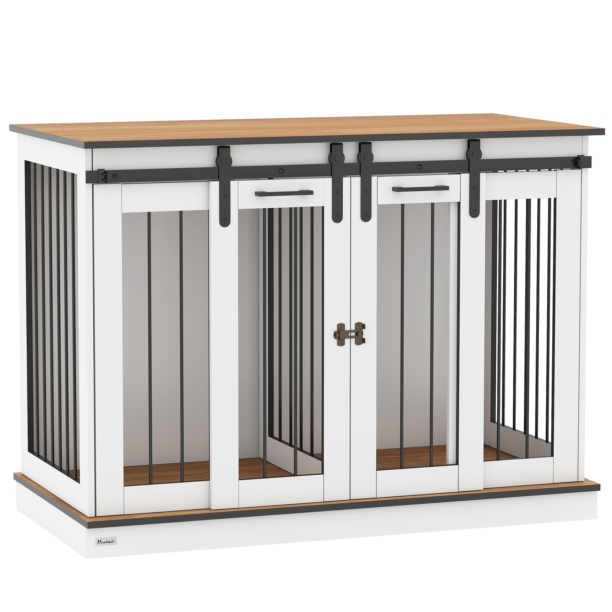 PawHut Hundekäfig, Haustierkäfig, Hundehütte mit Zweiraum-Option für Mittelegroße Hunde, Hundebox mit Doppeltüren, Hundehaus, Weiß, 120 x 60 x 88,5 cm   Aosom