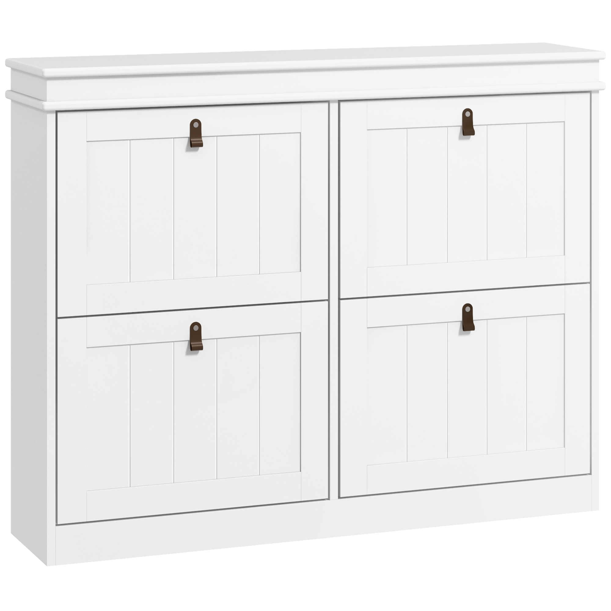 HOMCOM Schuhschrank für 20 Paare, moderner schmaler Schuhschrank mit 4 kippbaren Schubladen und verstellbaren Regalen, für Flur und Eingang, 105 x 24 x 82,5 cm, Weiß Aosom