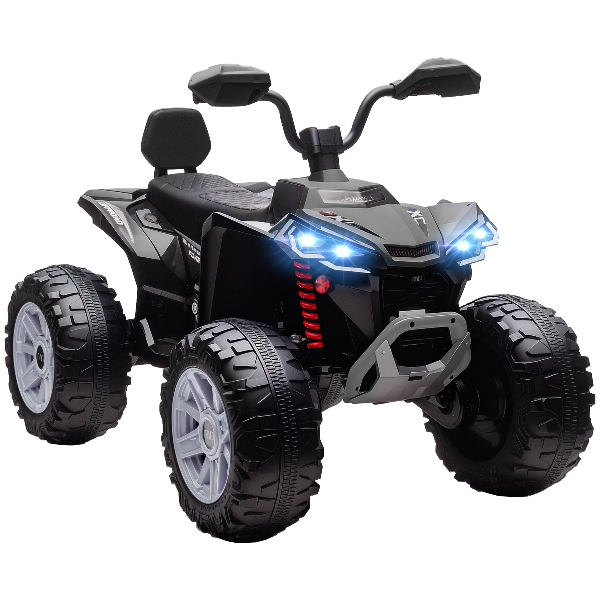 AIYAPLAY 24V Elektro Quad für Kinder, Kinderquad mit Vorwärts-, Rückwärtsfunktion, 4 gefederten Rädern, Scheinwerfer, USB- & MP3-Anschluss, 2 Sitzer Kinderfahrzeug 4-6,5 km/h, für 3-8 Jahre, Schwarz   Aosom