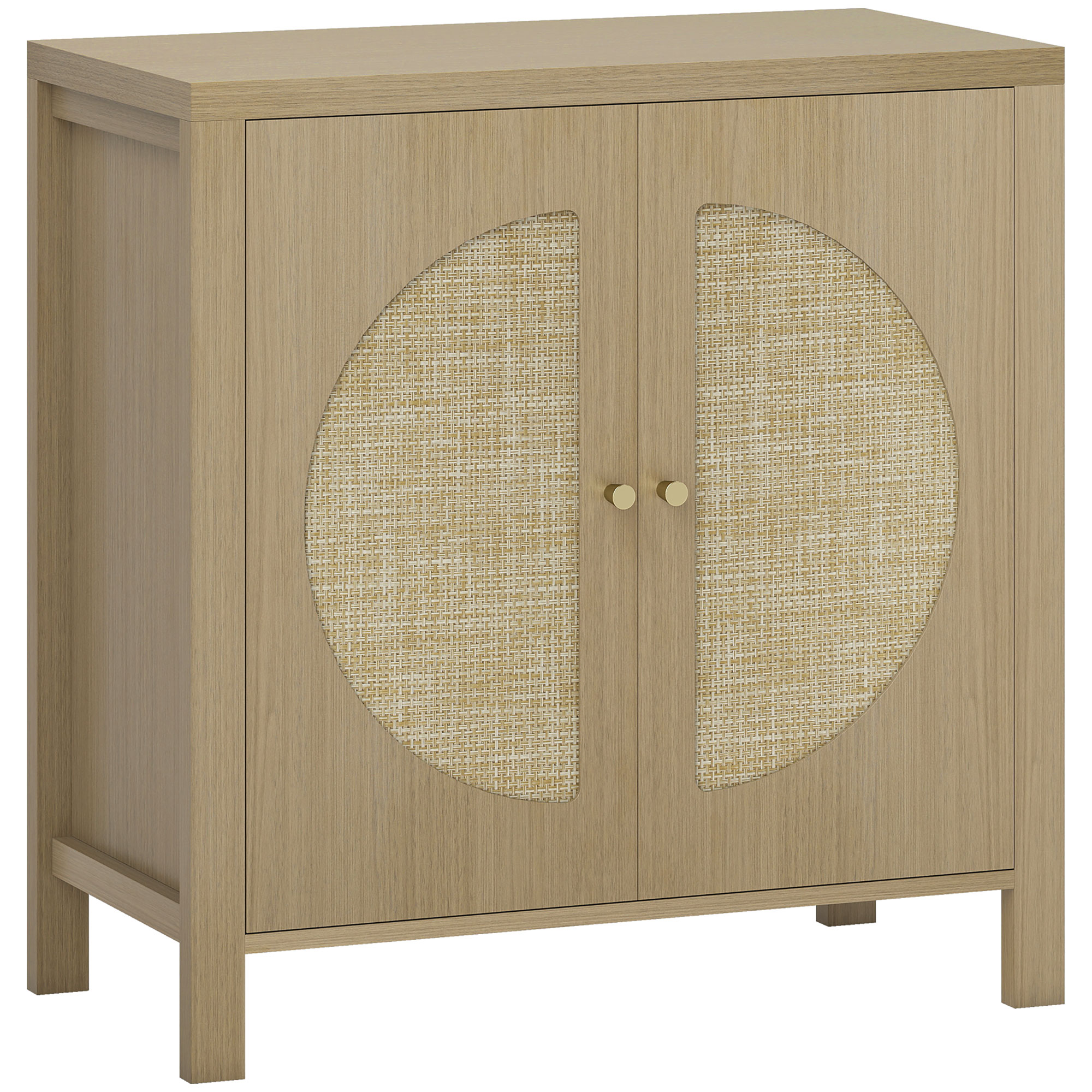 HOMCOM Küchenschrank mit 2 Türen aus synthetischem Rattan, Küchenzubehör mit verstellbarem Regal und 2 Griffen, Buffetschrank für Esszimmer, Wohnzimmer, 75x38x77 cm, Naturholz   Aosom