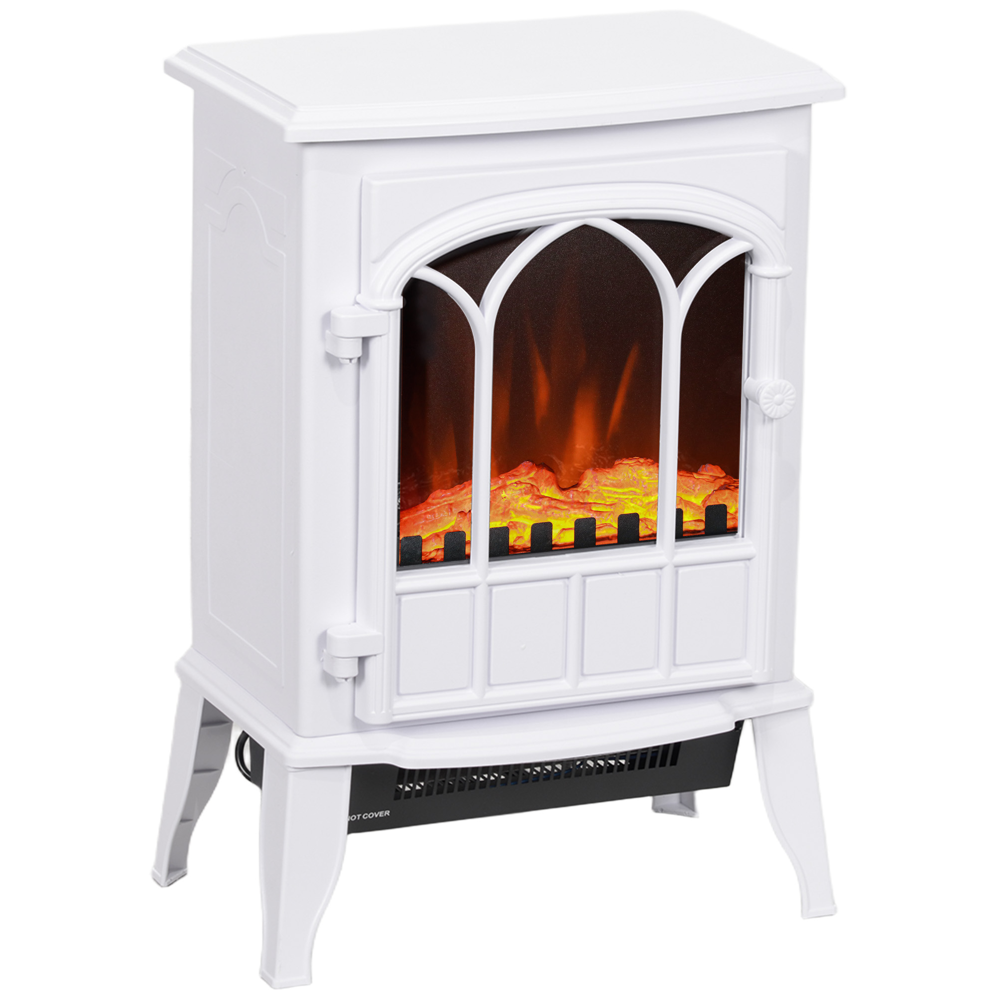HOMCOM Elektrischer Standkamin 1000/2000 W, dekorativer Kamin mit LED-Flammeneffekt, Überhitzungsschutz, Abdeckungsfläche 15-30 m², weiß Aosom