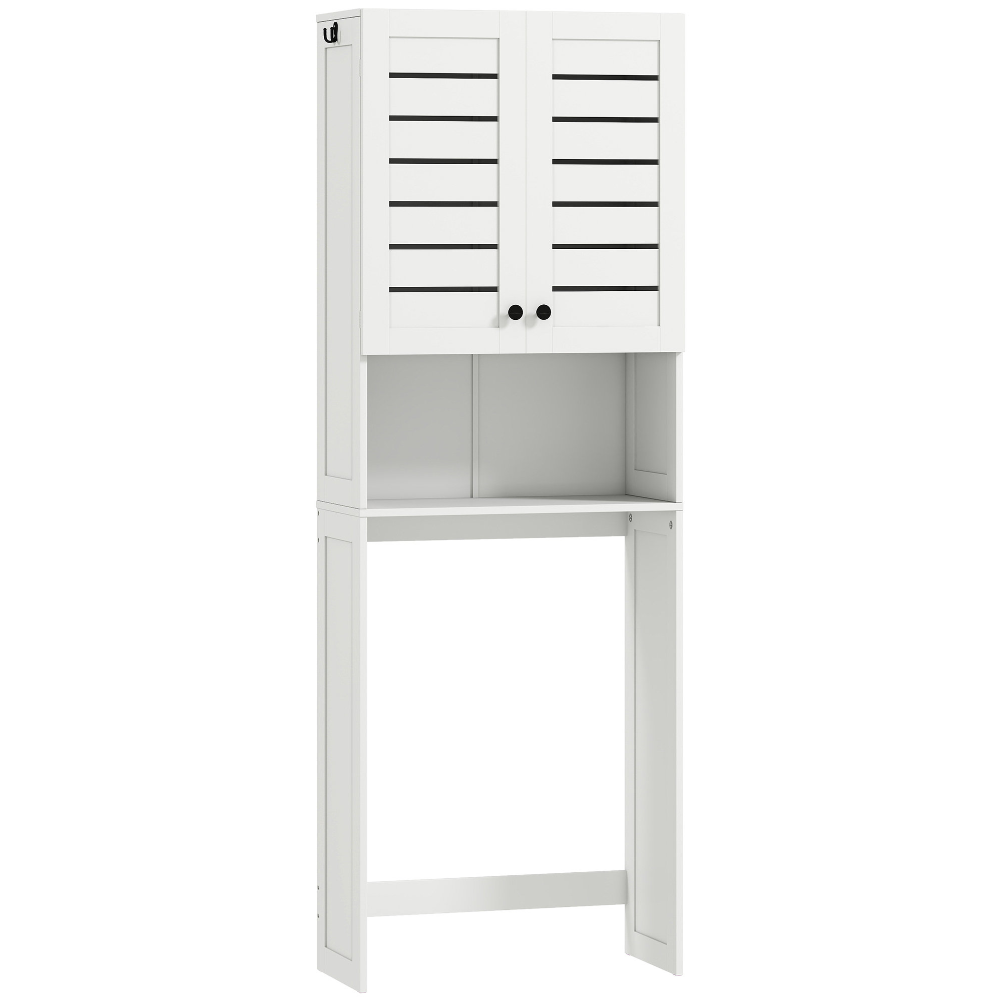 HOMCOM Toilettenregal mit 2 Türen und offenem Regal, Badezimmerschrank aus MDF, Regal über der Toilette, 67x31,5x190 cm, Weiß   Aosom
