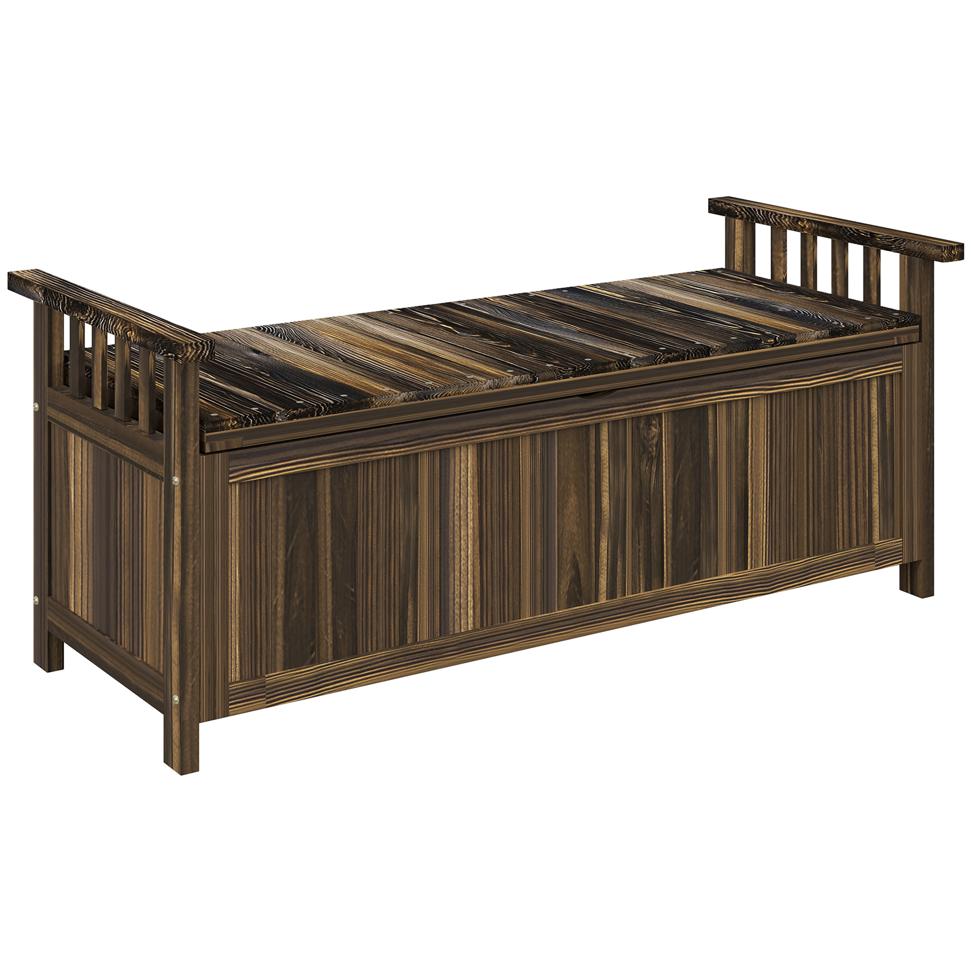 Outsunny 2-Sitzer Gartenbank Holz, wetterfest Sitzbank, Gartenmöbel mit Stauraum Armlehnen, Parkbank 240kg belastbar, Balkonbank, Holzbank für Balkon Terrasse, Garten, 128,5 x 56 x 53,5cm, Verkohlt Aosom