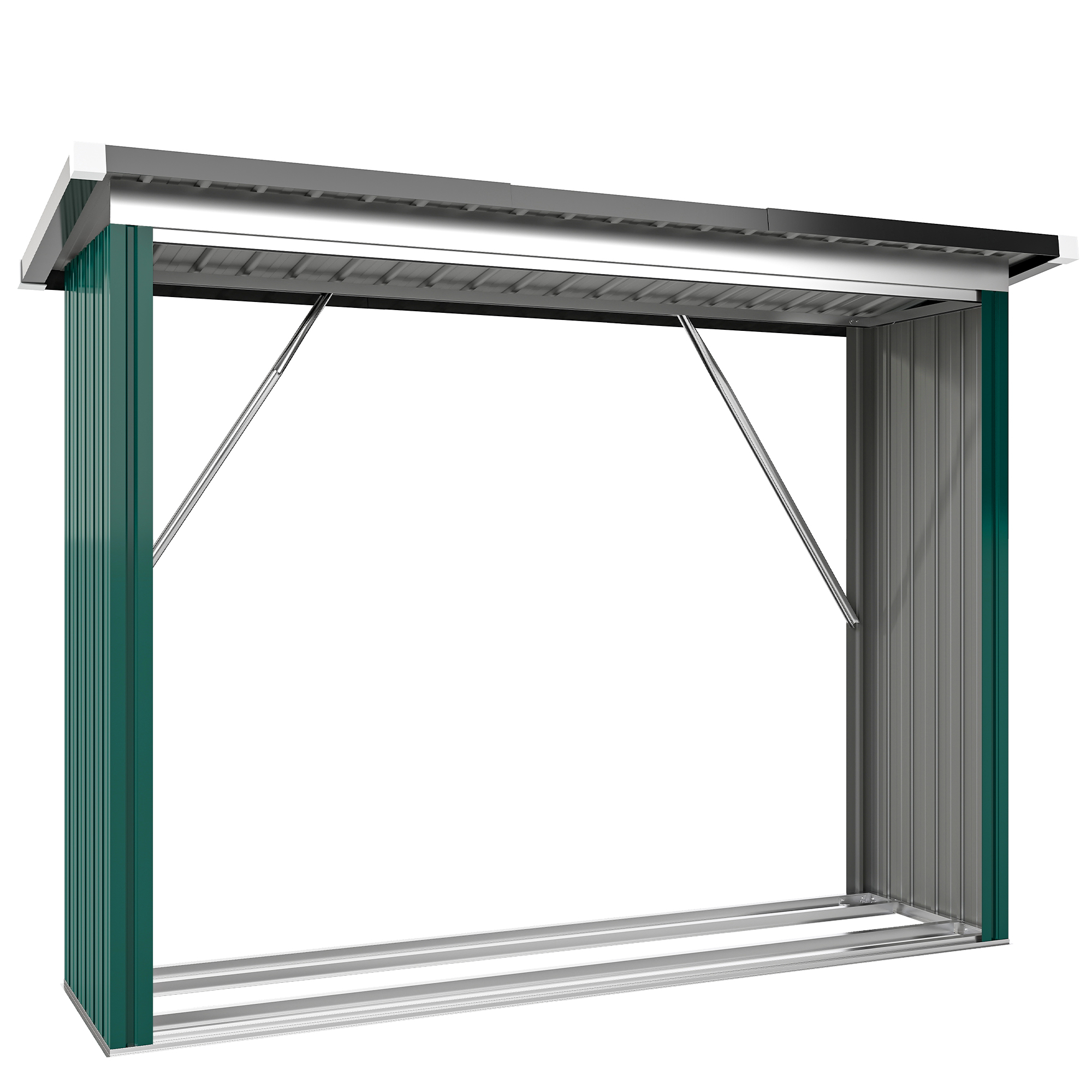 Outsunny Lagerhaus für Brennholz aus verzinktem Stahl, Außen-Holzlager für Stämme, mit erhöhter Basis und geneigtem Dach, 213x66,5x150 cm, Grün   Aosom