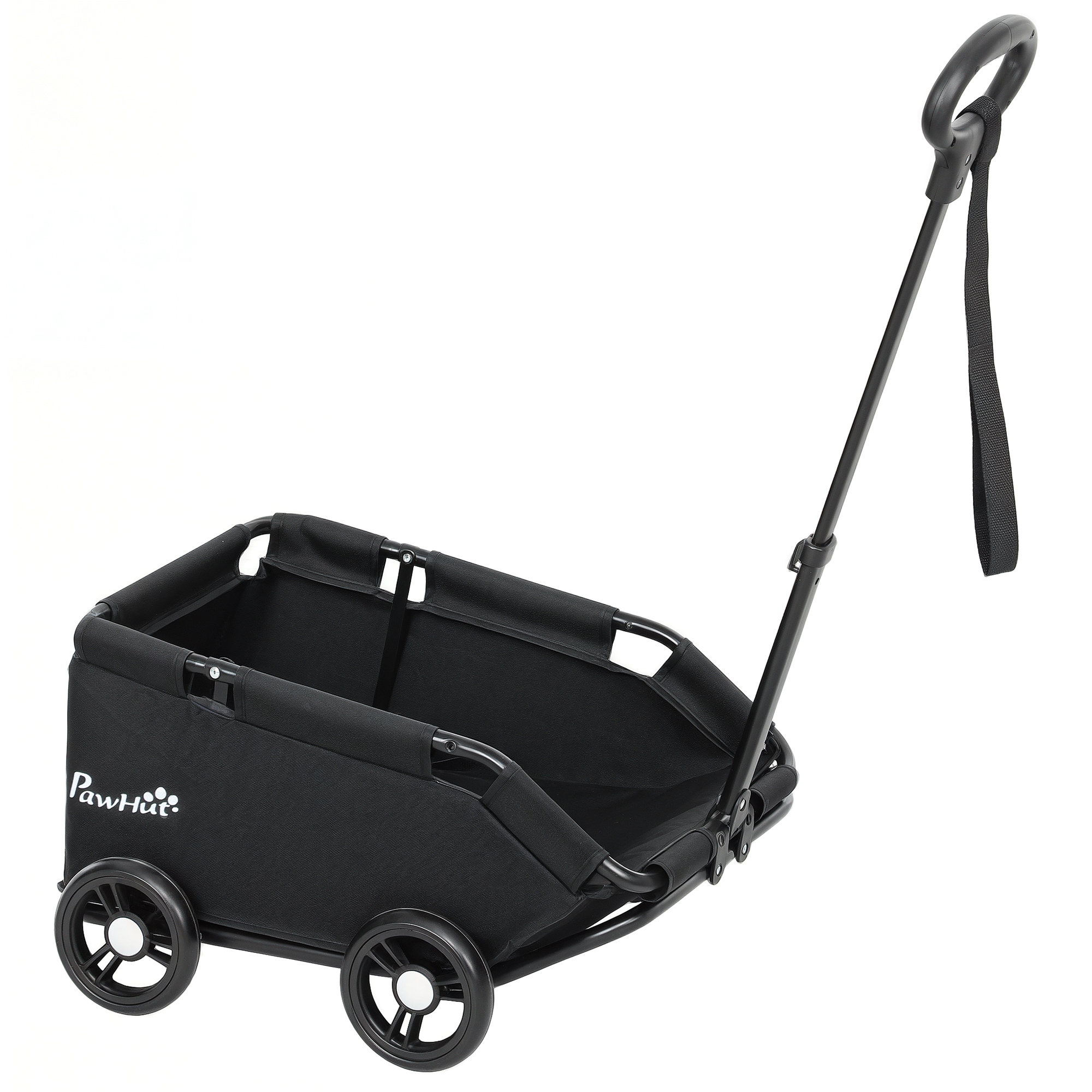 PawHut Hundewagen, klappbarer Hundebuggy für Zwergenhunde bis zu 4 kg, zusammenklappbarer Katzenbuggy mit Griffstange, waschbarem Kissen, Sicherheitsleinen, Aufbewahrungstasche, 4 Räder, Schwarz Aosom