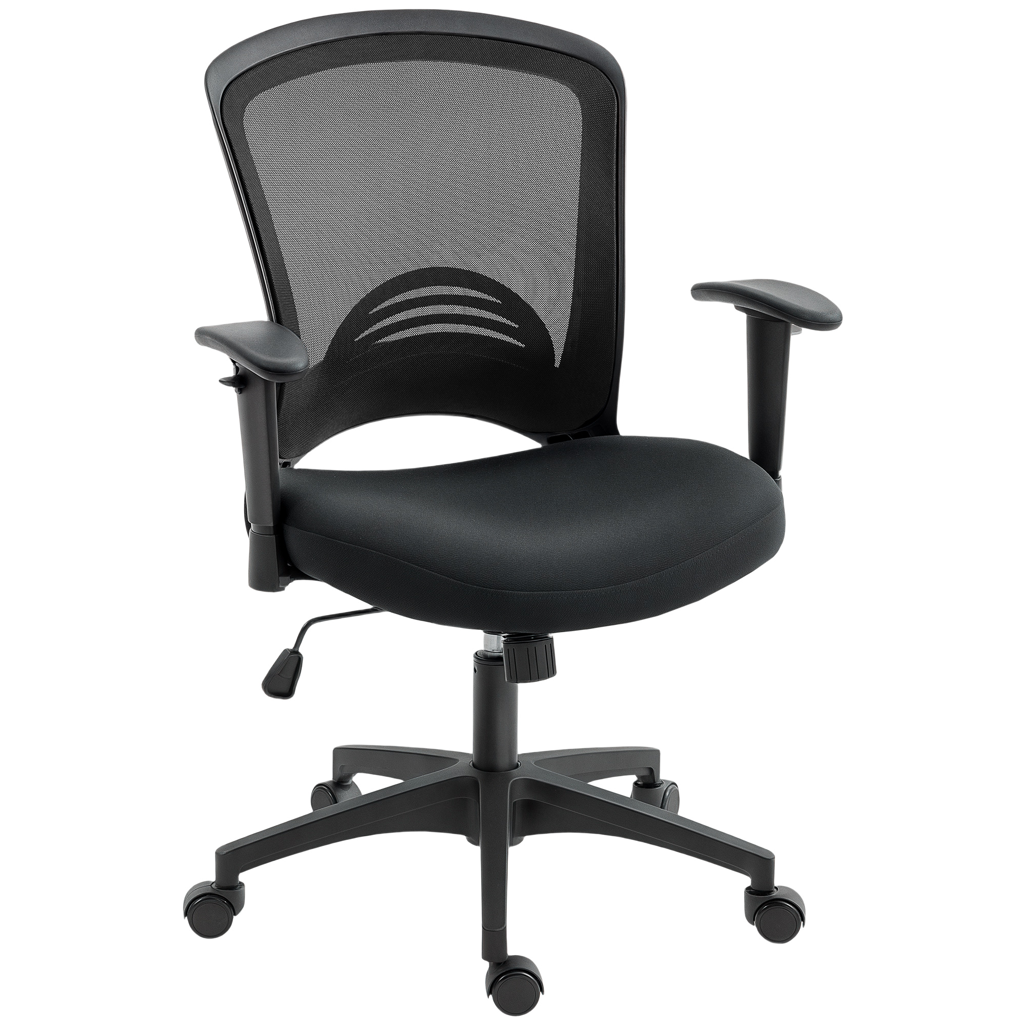 HOMCOM Bürostuhl, Ergonomischer Schreibtischstuhl mit höhenverstellbar Armlehne,Lendenwirbelstütze, Höhenverstellbarer Drehstuhl mit Wippfunktion, Computerstuhl mit Netzbespannung, Schwarz Aosom