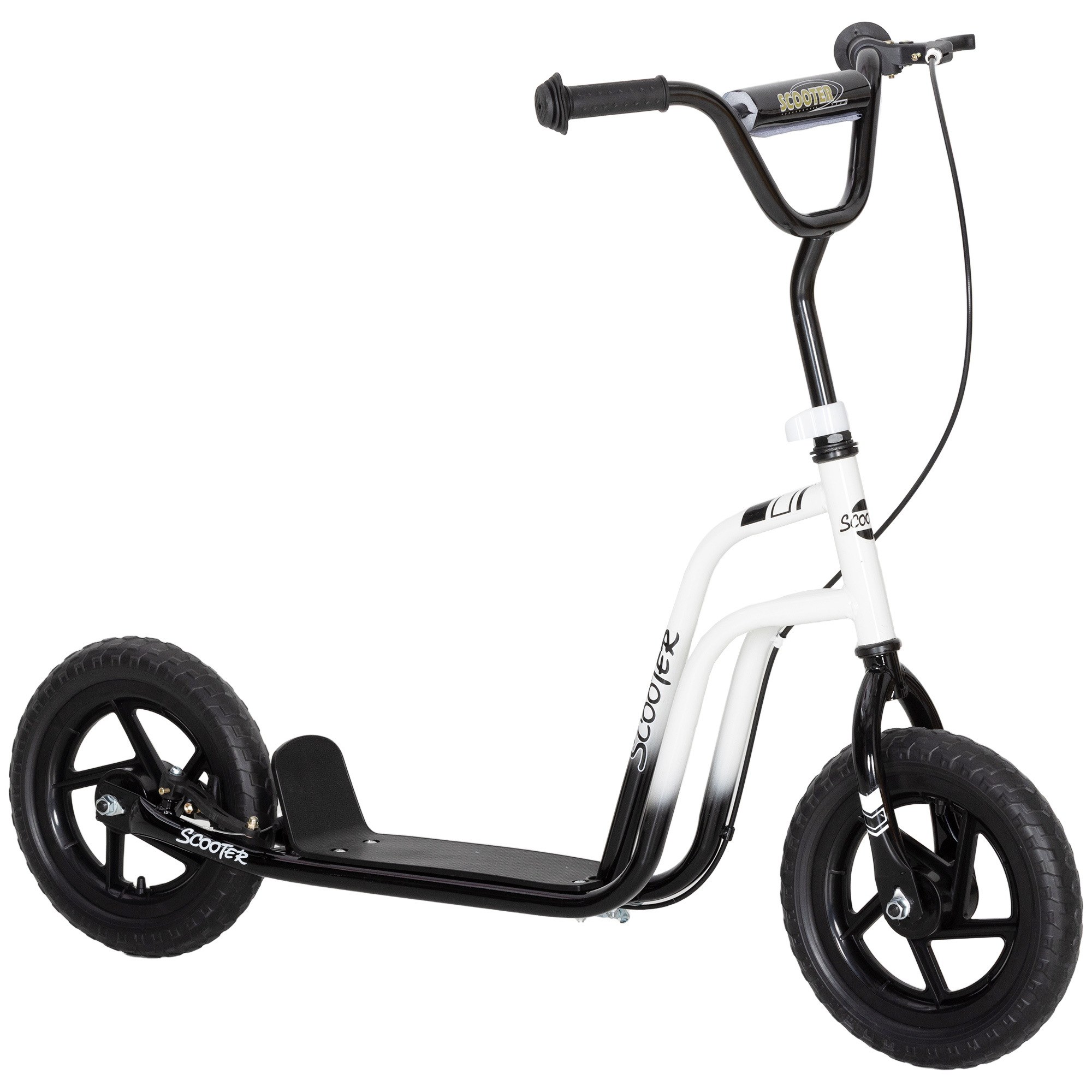 AIYAPLAY Roller Kinder Tretroller Kickscooter mit verstellbarem Lenker, großen Rädern und Handbremse 12 Zoll Scooter für 5-12 Jahren Jungen und Mädchen Weiß   Aosom