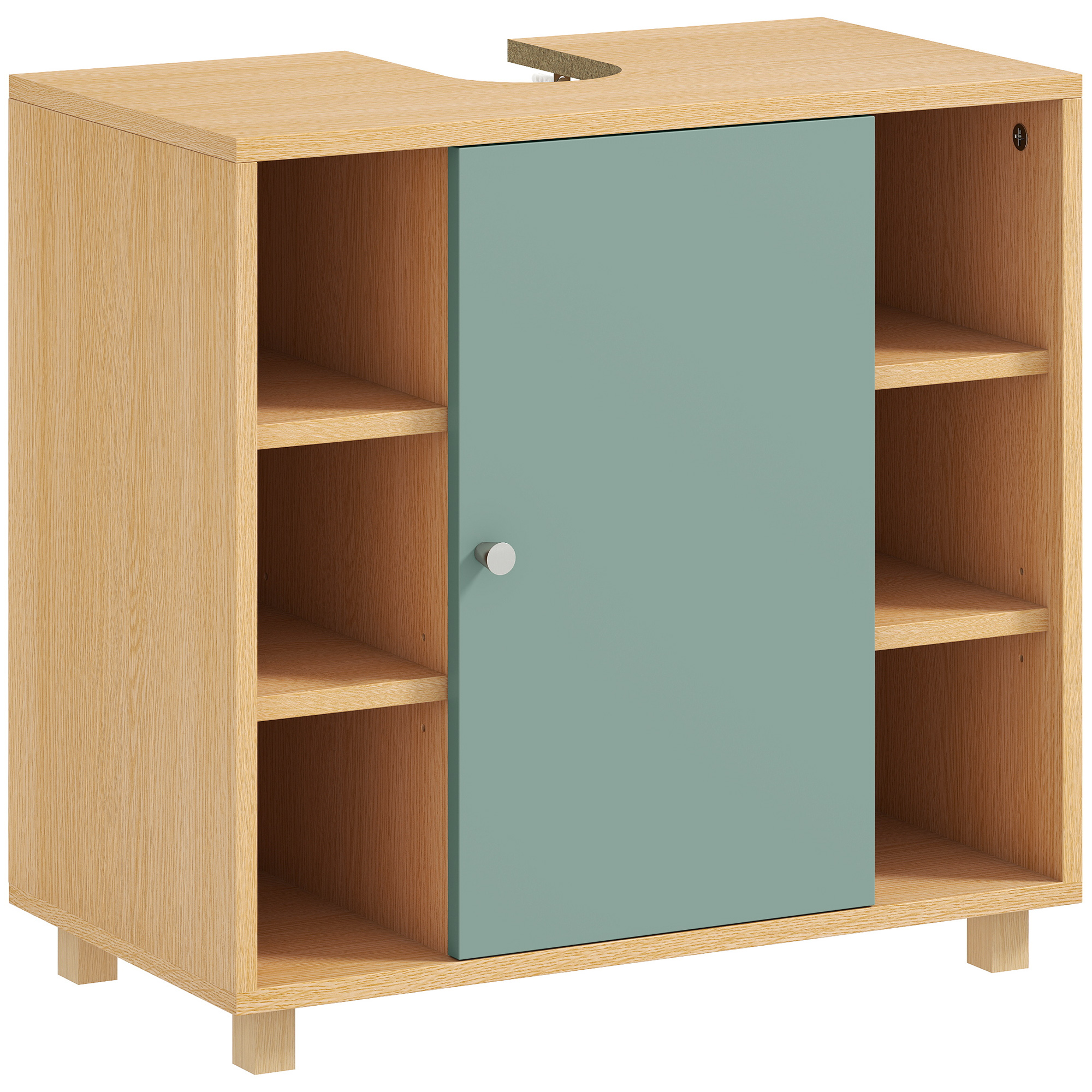 HOMCOM Waschbeckenunterschrank, Badezimmerunterschrank mit 6 offenen Regalen und Soft-Close-Tür für Waschbecken mit oder ohne Säule, 60 x 33 x 57 cm, grün   Aosom