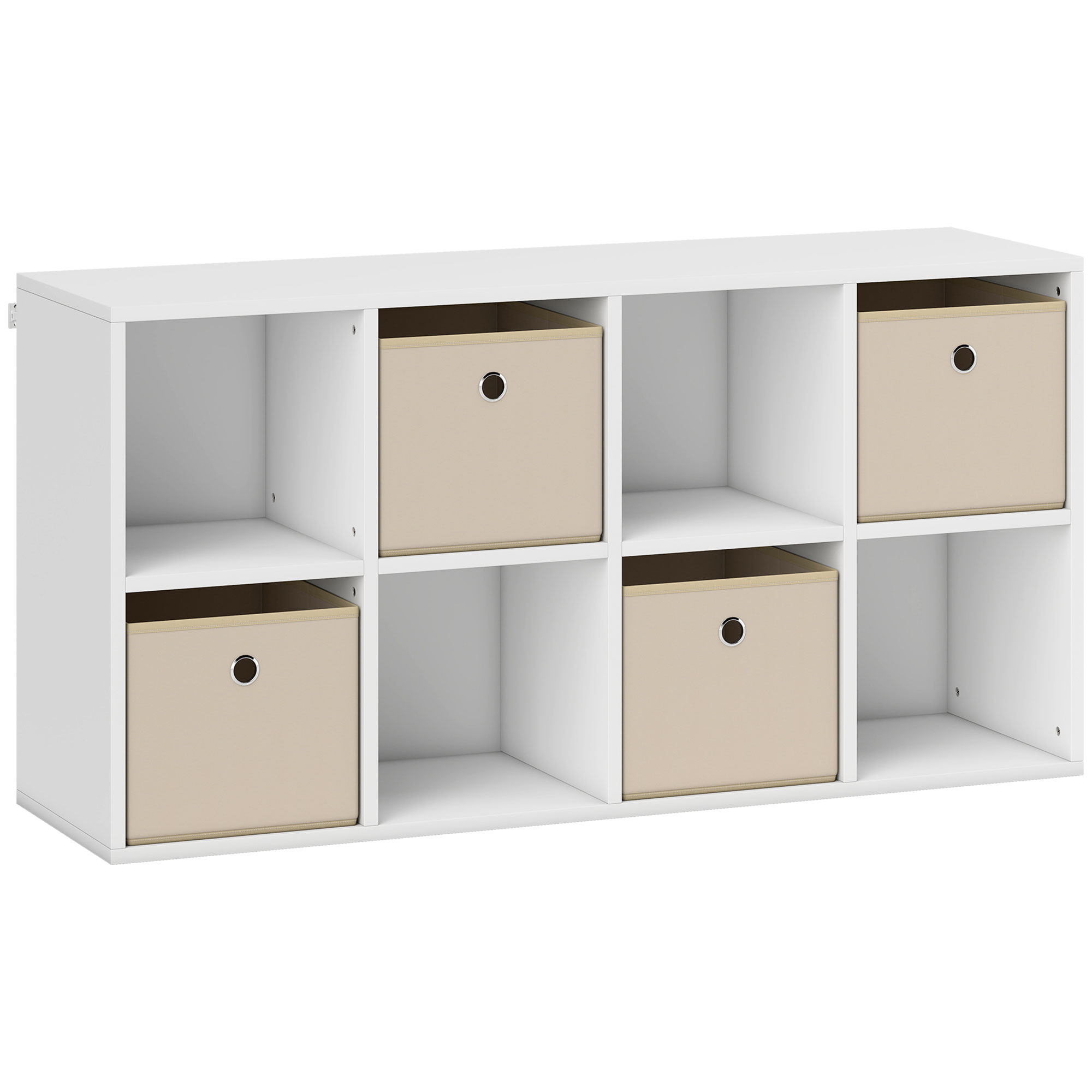 HOMCOM Regal mit 8 Würfeln, Bücherregal, Regal für Bücher mit 4 Stoffschubladen, Horizontal oder Vertikal, für Wohnzimmer, Schlafzimmer, Studie, 105,9x30x53,7 cm, Weiß und Beige Aosom