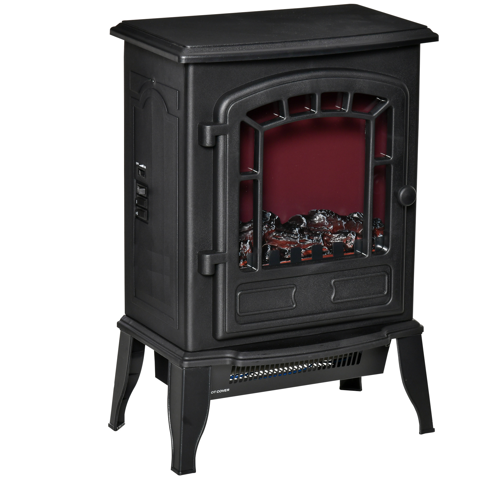 HOMCOM Elektrokamin Elektrischer Kamin mit Heizung, LED-Flammeneffekt, 2000 W Standkamin mit Überhitzungsschutz für Wohnzimmer, Schlafzimmer, Schwarz Aosom