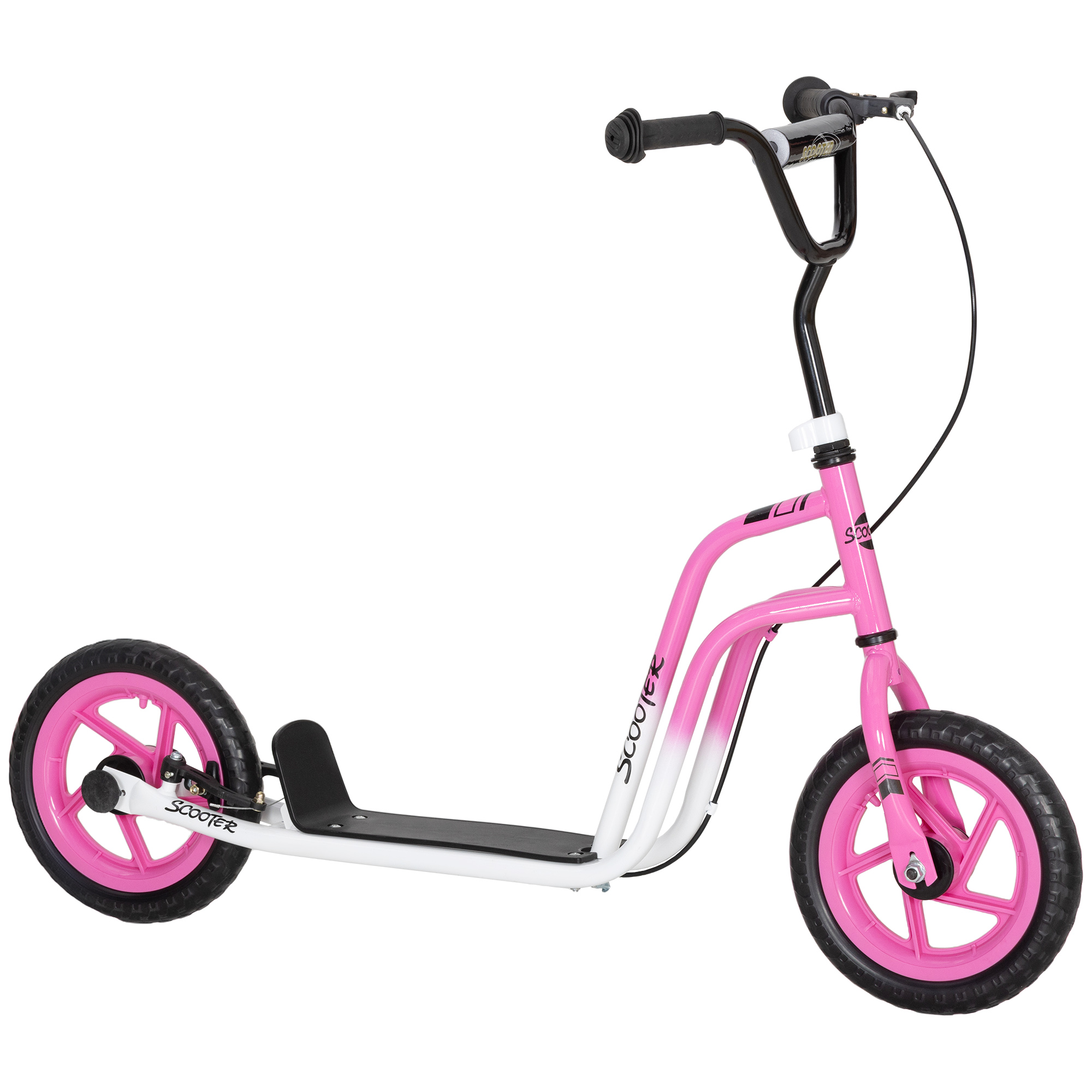 AIYAPLAY Roller Kinder Tretroller Kickscooter mit verstellbarem Lenker, großen Rädern und Handbremse 12 Zoll Scooter für 5-12 Jahren Jungen und Mädchen Rosa   Aosom