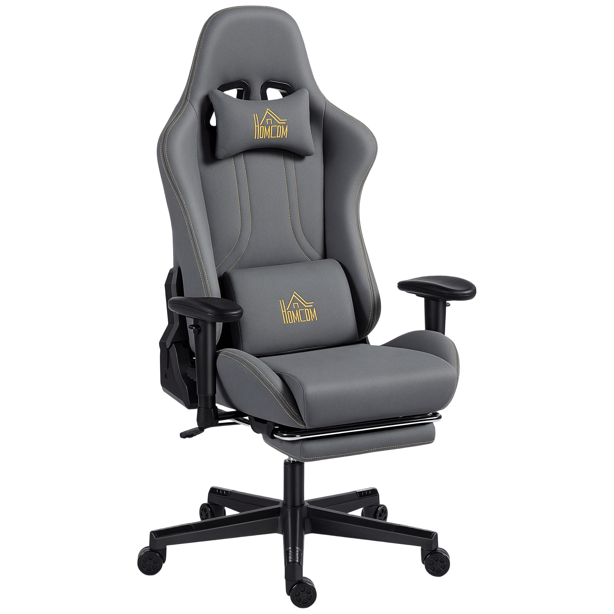 HOMCOM Gaming Stuhl Ergonomischer Wildlederimitat Gamer Stuhl mit Lendenkissen, Fußstütze, Kopfkissen, Gaming Sessel mit 3D Armlehnen Höhenverstellbar Bürostuhl mit Dunkelgrau   Aosom