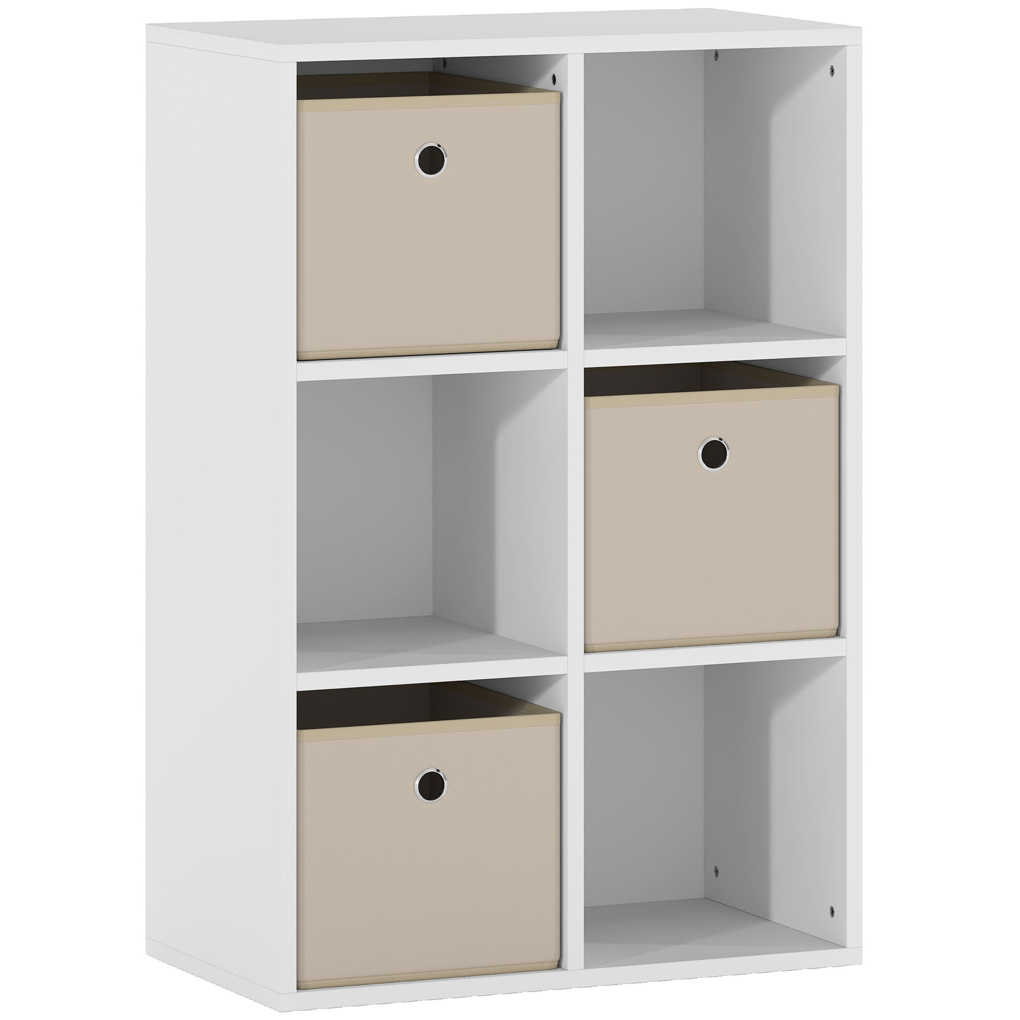 HOMCOM Regal mit 8 Würfeln, Bücherregal, Regal für Bücher mit 4 Stoffschubladen, horizontal oder vertikal, für Wohnzimmer, Schlafzimmer, Arbeitszimmer, 53,7x30x79,8 cm, Weiß und Beige   Aosom