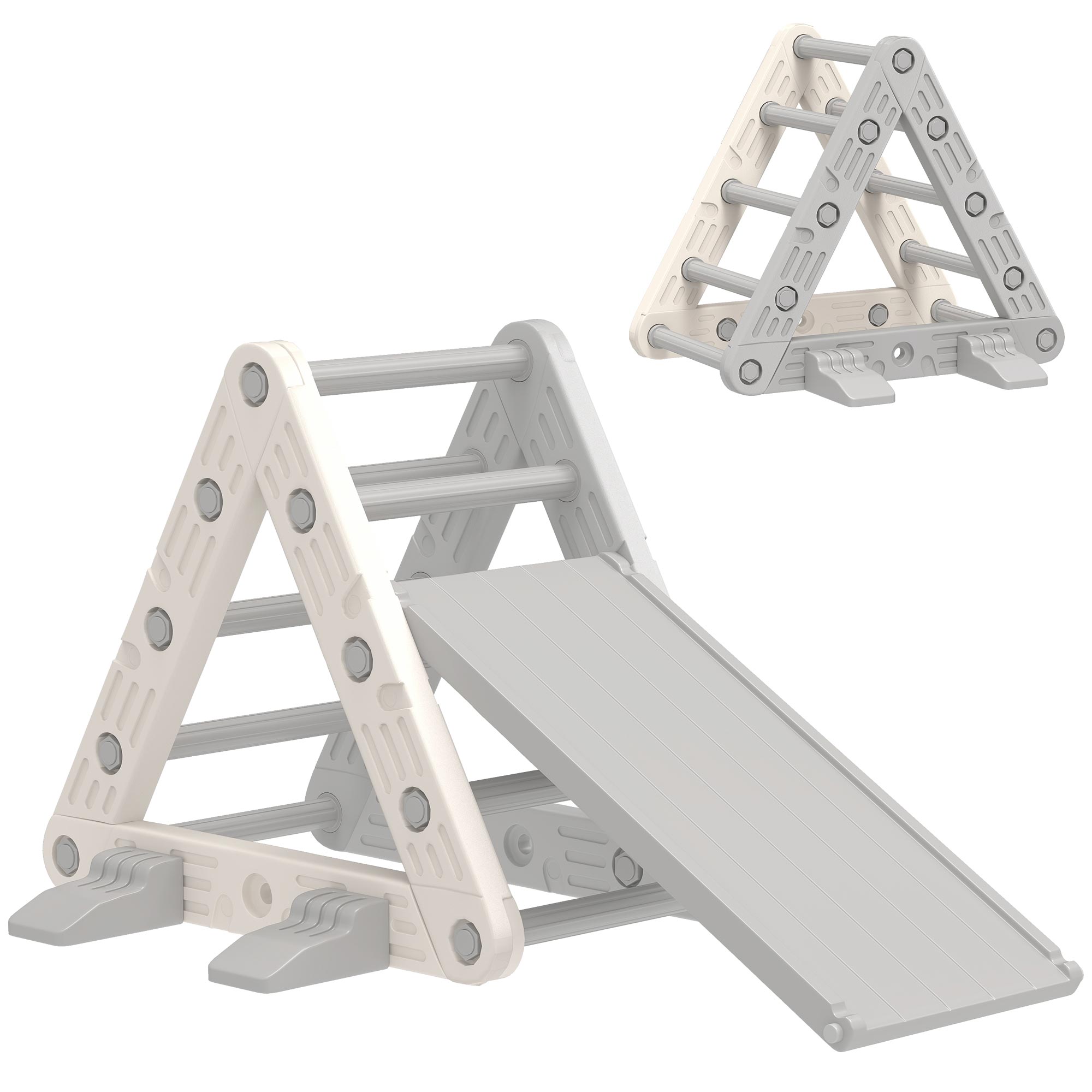AIYAPLAY Kletterdreieck 3 in 1 mit Rutsche und Rampe Climber, Kletterspielzeug für Kinder von 18-48 Monaten, aus Kunststoff, für Innen und Außen, Grau und Weiß   Aosom
