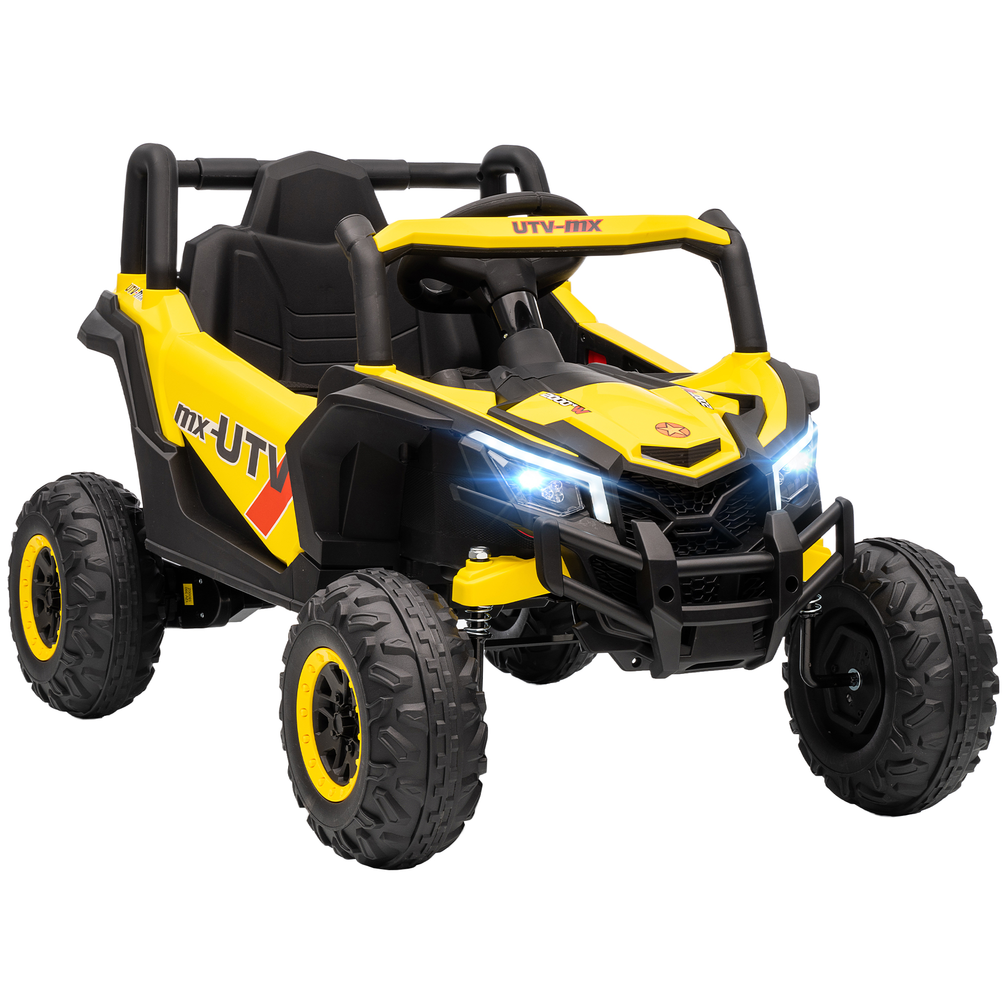 AIYAPLAY Kinder-Elektroauto UTV 12 V, Kinder-Elektro-Buggy mit 2,4G Fernbedienung, sanftem Start, Federungssystem, Lichter, Musik, USB-Anschluss, für Jungen und Mädchen 3-5 Jahre, Gelb Aosom