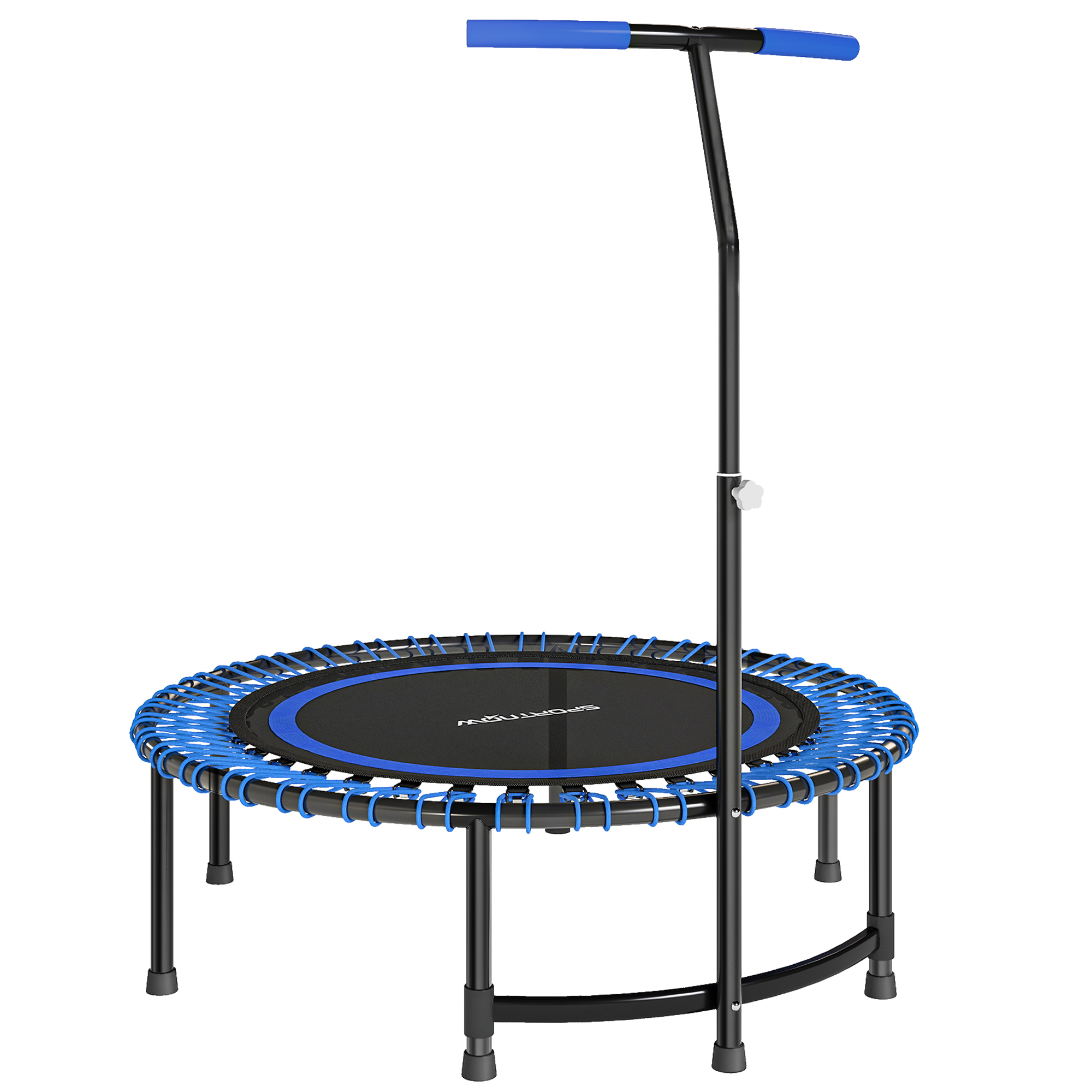 SPORTNOW Fitness-Trampolin Ø114 cm mit verstellbarem T-Griff an 5 Positionen, 36 Bungee-Seile, elastische Matte für Erwachsene für das Training zu Hause, Kapazität 150 kg, Blau Aosom