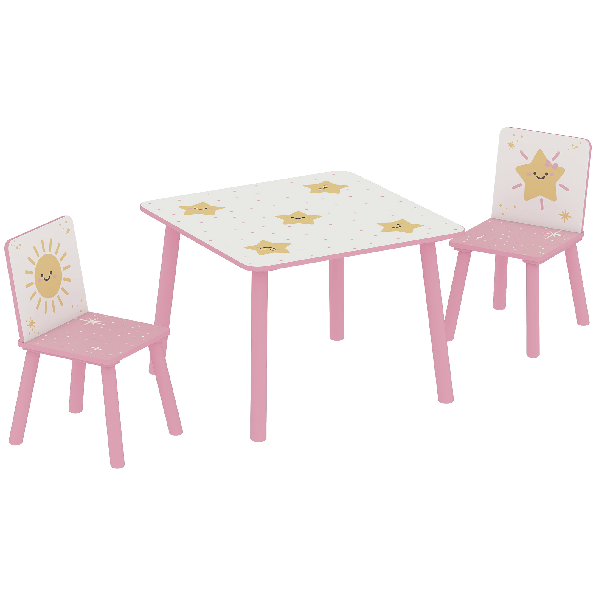 AIYAPLAY Kindertisch mit Stuhl, 2 Stühle Kinderholz-Set zum Zeichnen, Spielen, Lernen, Sternenmotiven, für Kinderzimmer, Kindergarten, Spielzimmer, Mädchen & Jungen 3-8 Jahre, rosa   Aosom