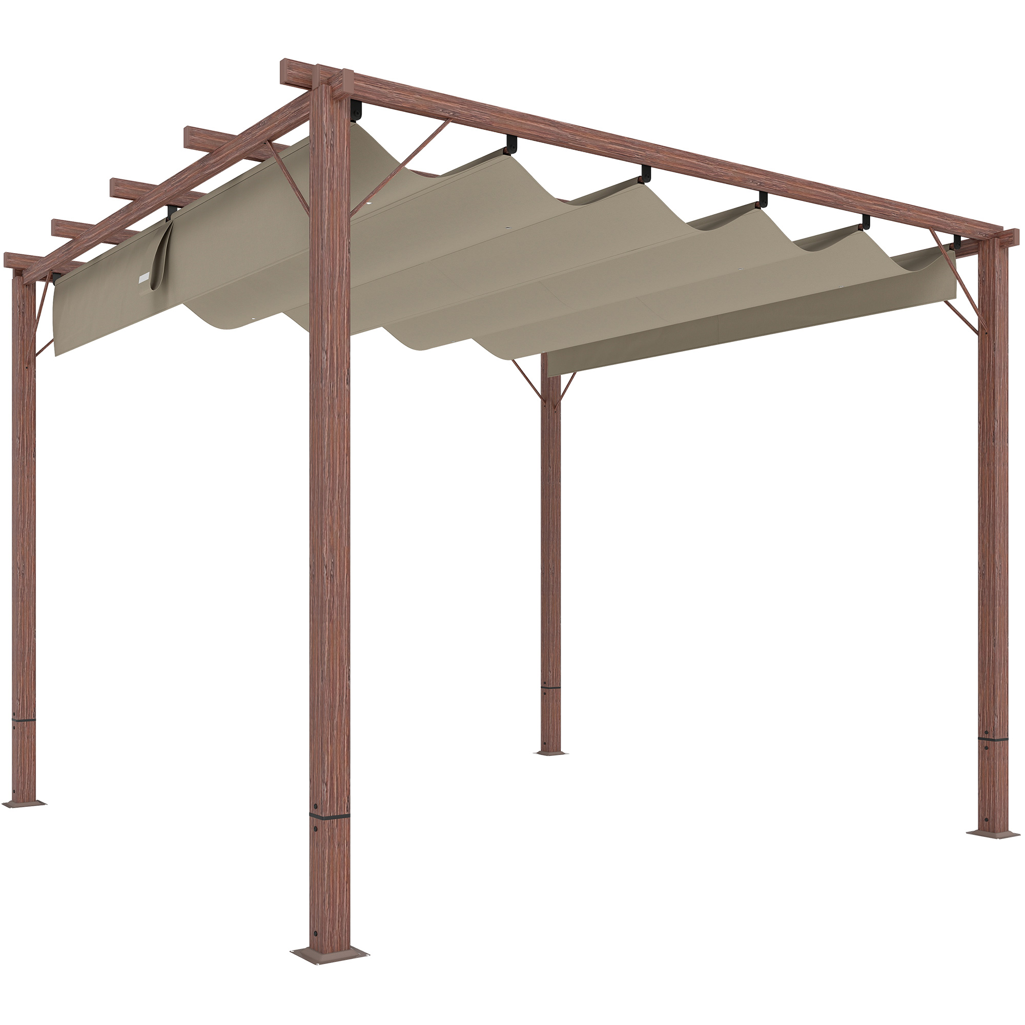 Outsunny Pergola ca. 3x3m Garten Pavillon mit magnetischen Pad, Terrassendachung aus Aluminium, Gartenpavillon mit verstellbares Dach, Freistehend, UV Schutz 30+, für Terrasse und Garten, Naturholz Aosom