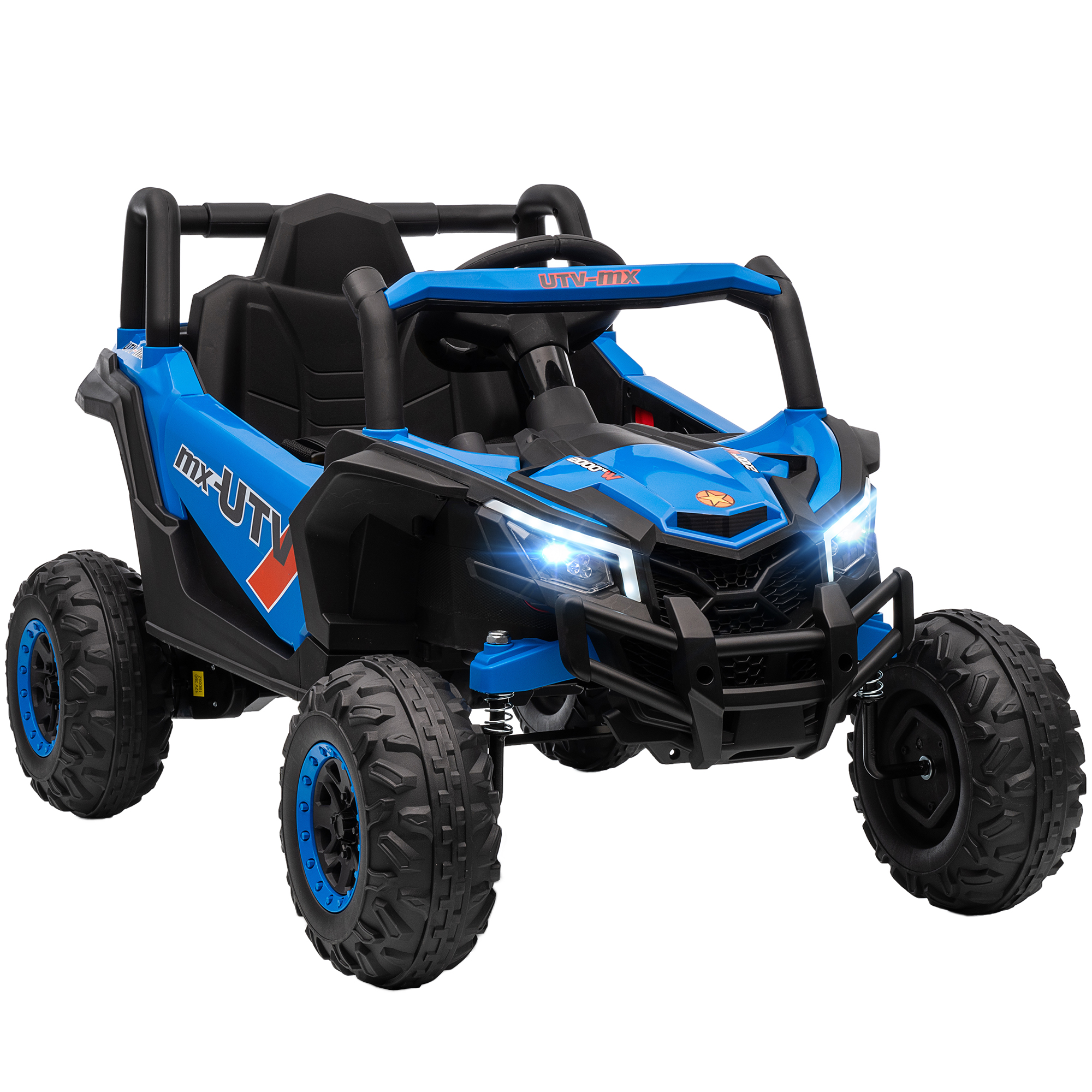 AIYAPLAY Kinder Elektroauto 12V, UTV Auto mit 2 Motoren, 2,4G Fernbedienung, Geschwindigkeit bis zu 7 km/h, Federungssystem, Scheinwerfer, USB, für Kinder ab 3 Jahren, Blau Aosom