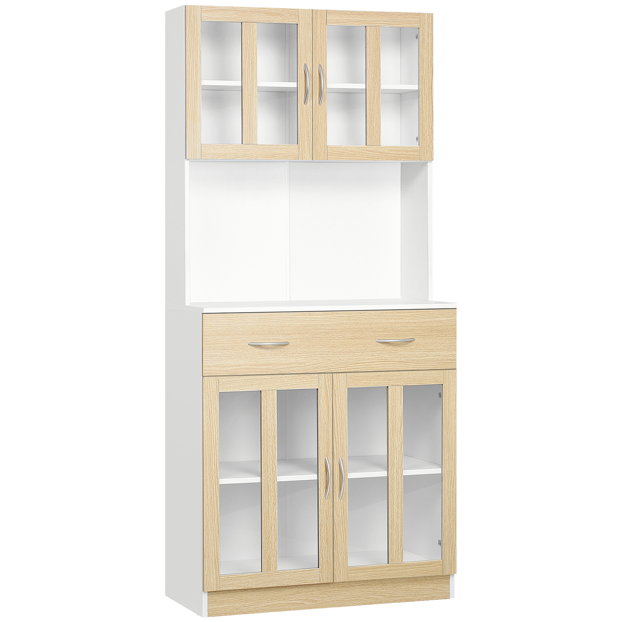 HOMCOM Küchenschrank 180 cm Küchenbuffet Hochschrank mit Glastüren Geschirrschrank  Esszimmerschrank mit Schubladen Schrank 80 x 40 x 180 cm   Aosom