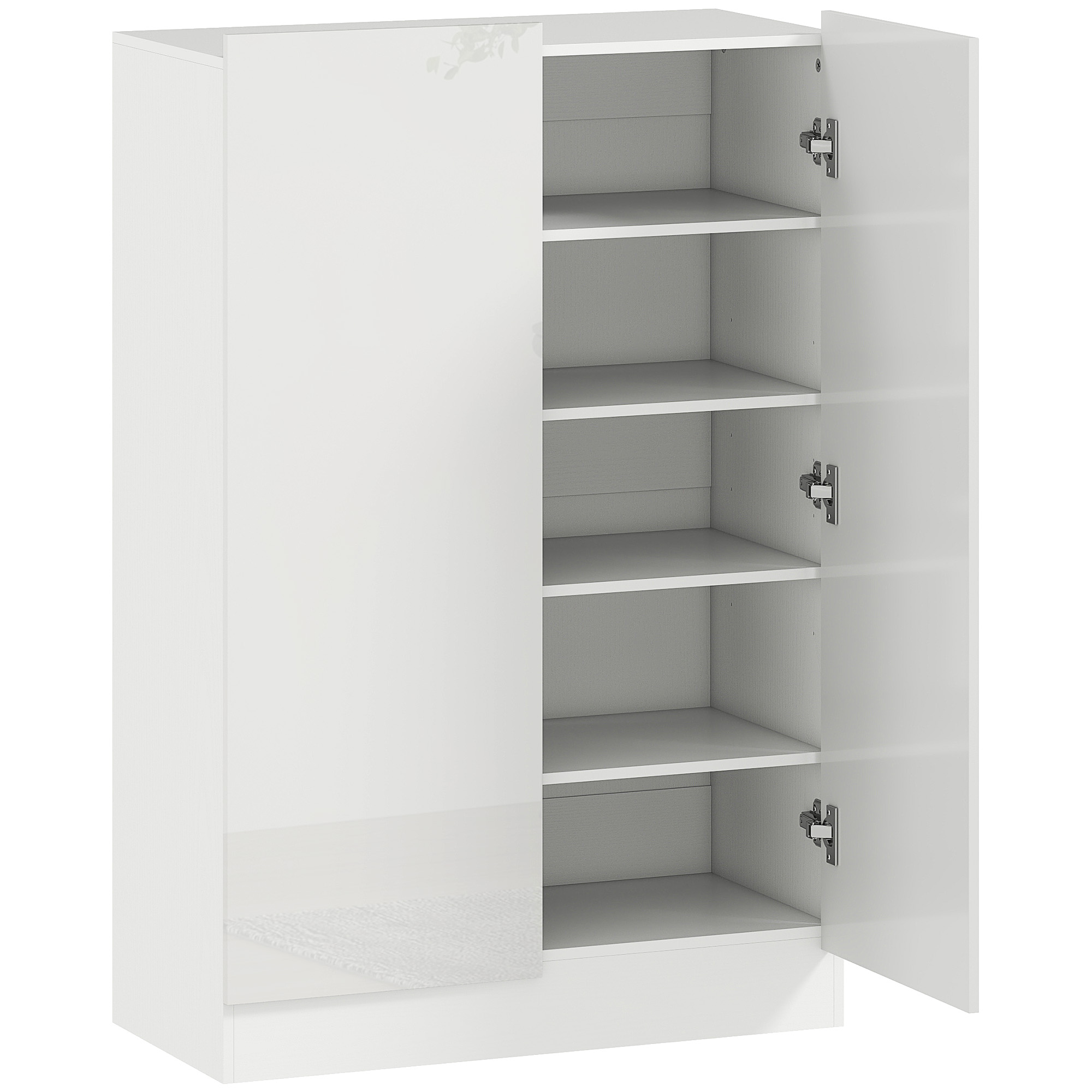 HOMCOM Schuhschrank mit 2 Türen und leisem Verschluss, Schuhschrank für den Eingangsbereich mit verstellbaren Regalen, Belüftungslöchern, für 20 Paare Schuhe, 72x34,5x103 cm, Glanzweiß   Aosom