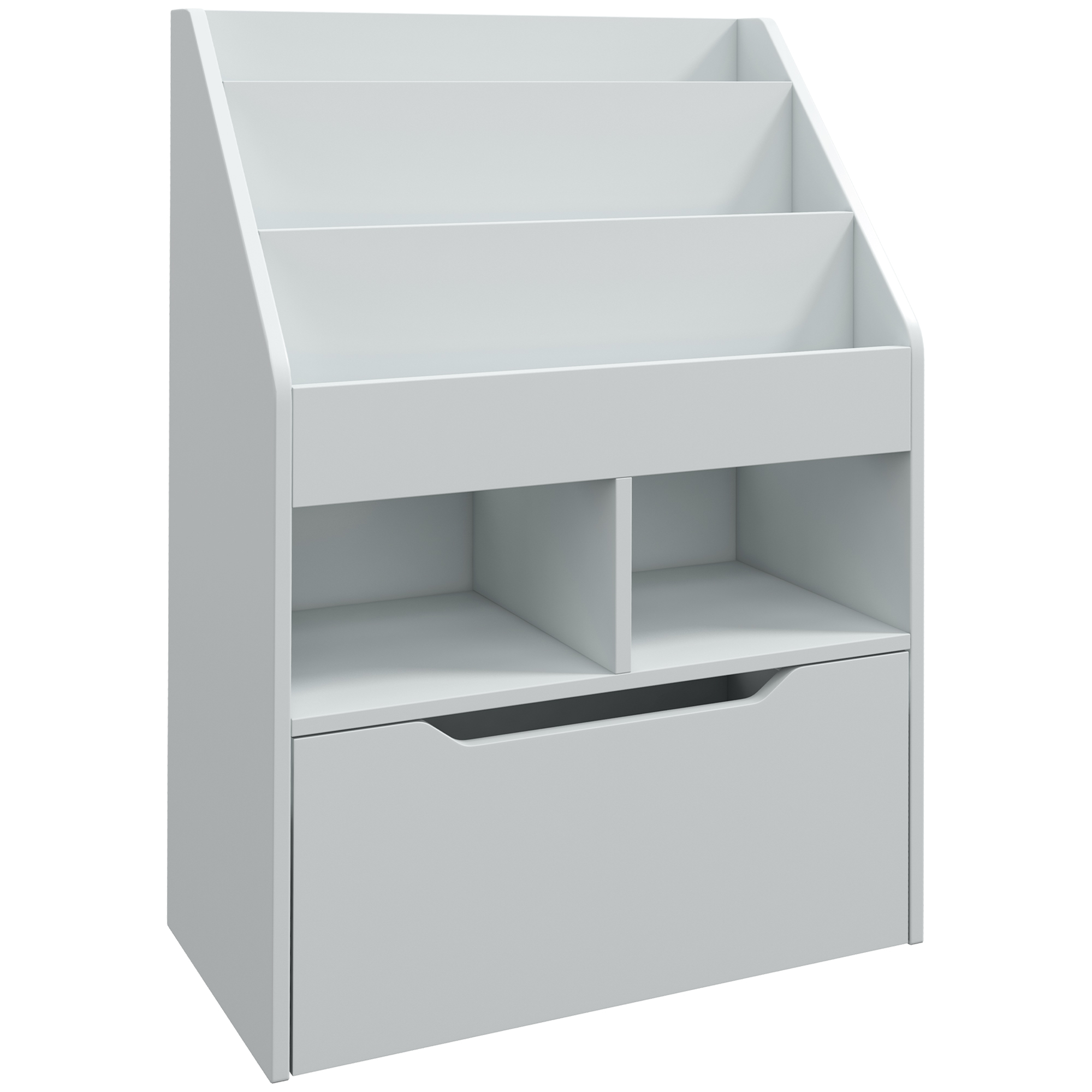 HOMCOM Kinder Bücherregal Kinderregal mit Schublade, 3 Ablagefächern und 2 offenen Fächern, Aufbewahrungsregal für Kinderzimmer, Spielzimmer, Grau, 60 x 29,9 x 90 cm Aosom