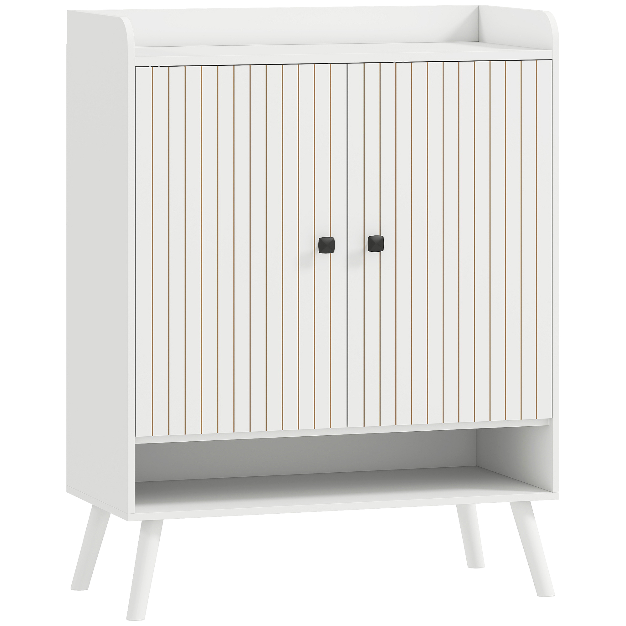 HOMCOM Schuhschrank mit 2 Türen in Lamellen, Schuhschrank für den Eingangsbereich mit verstellbaren Regalen, offenes Fach, für 15 Paar Schuhe, 75x35x97 cm, Weiß Aosom