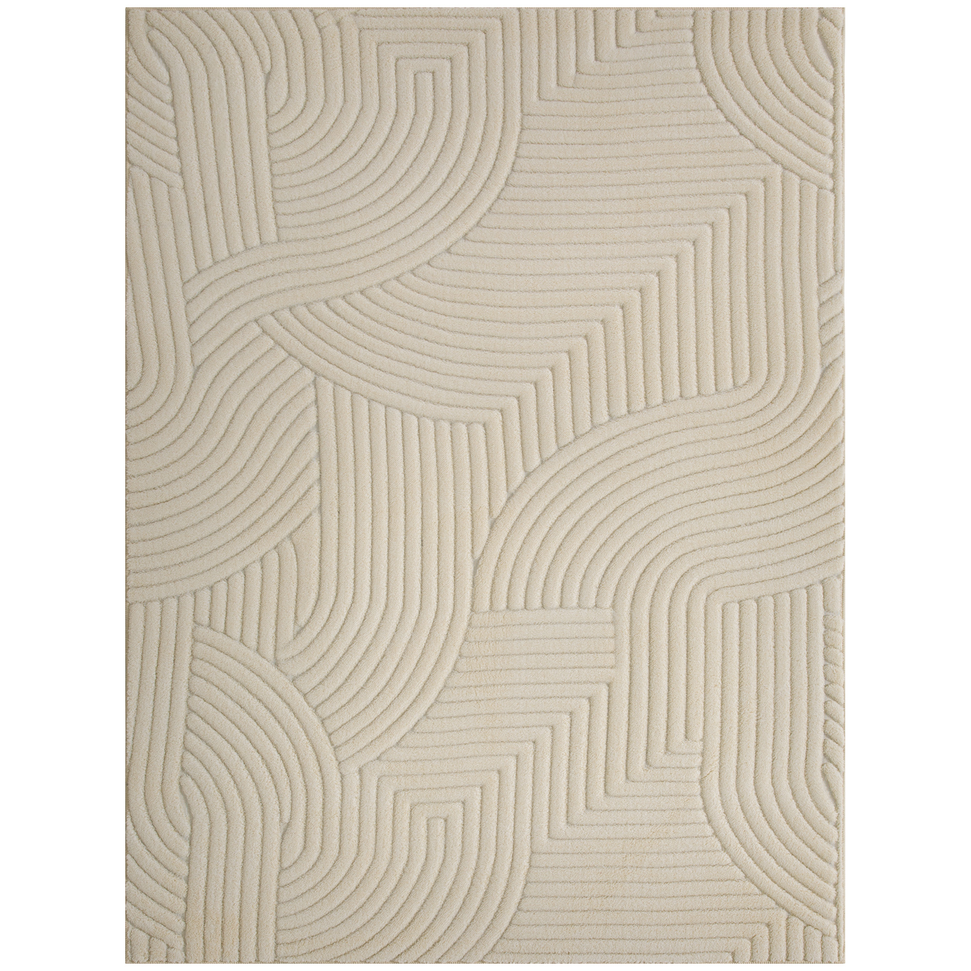 HOMCOM Teppich Wohnzimmer 160 x 120 cm, geometrischer flauschiger rutschfester Hochflor Teppich, moderner Stil, für Wohnzimmer, Schlafzimmer, Büro, Creme Aosom