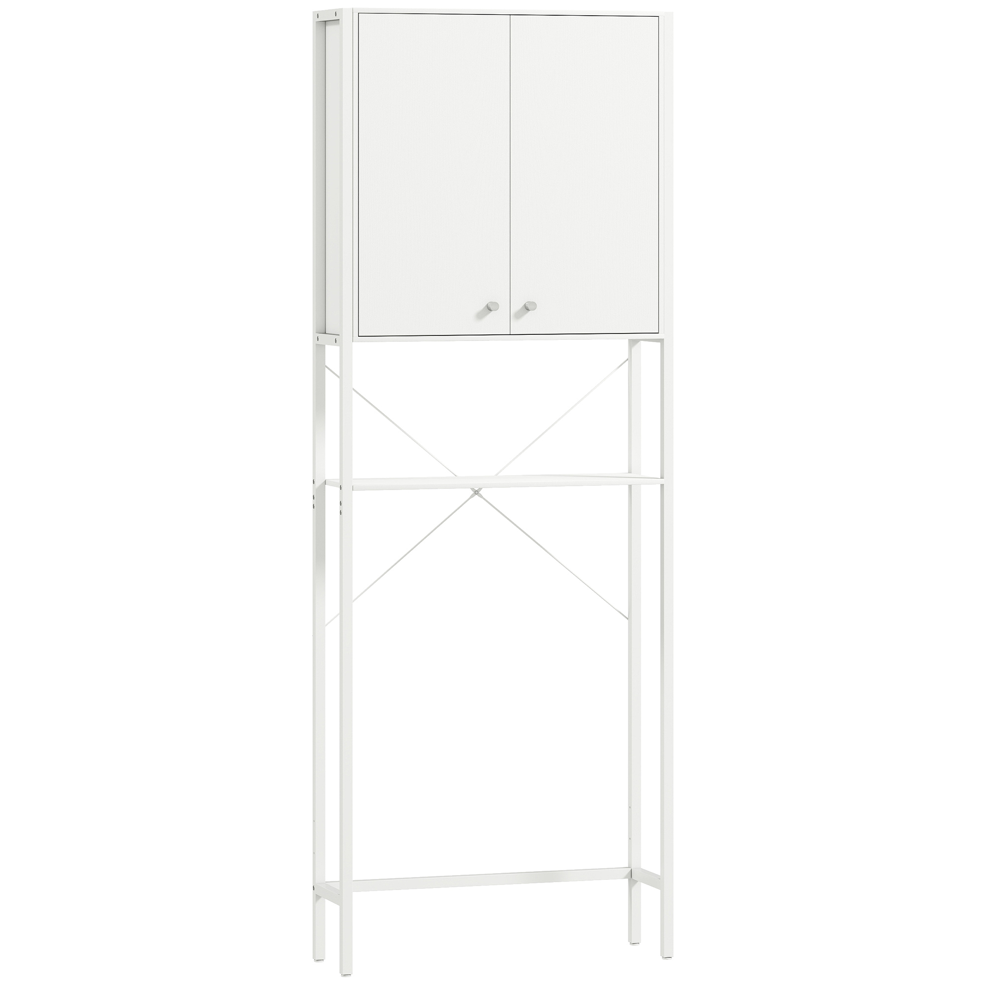 HOMCOM Badezimmer Überbau für WC mit Schrank und offenen Regalen, Platzsparendes Regal für Waschmaschine mit Metallbeinen, für Badezimmer und Wäscheraum, 64x20x180 cm, Weiß   Aosom
